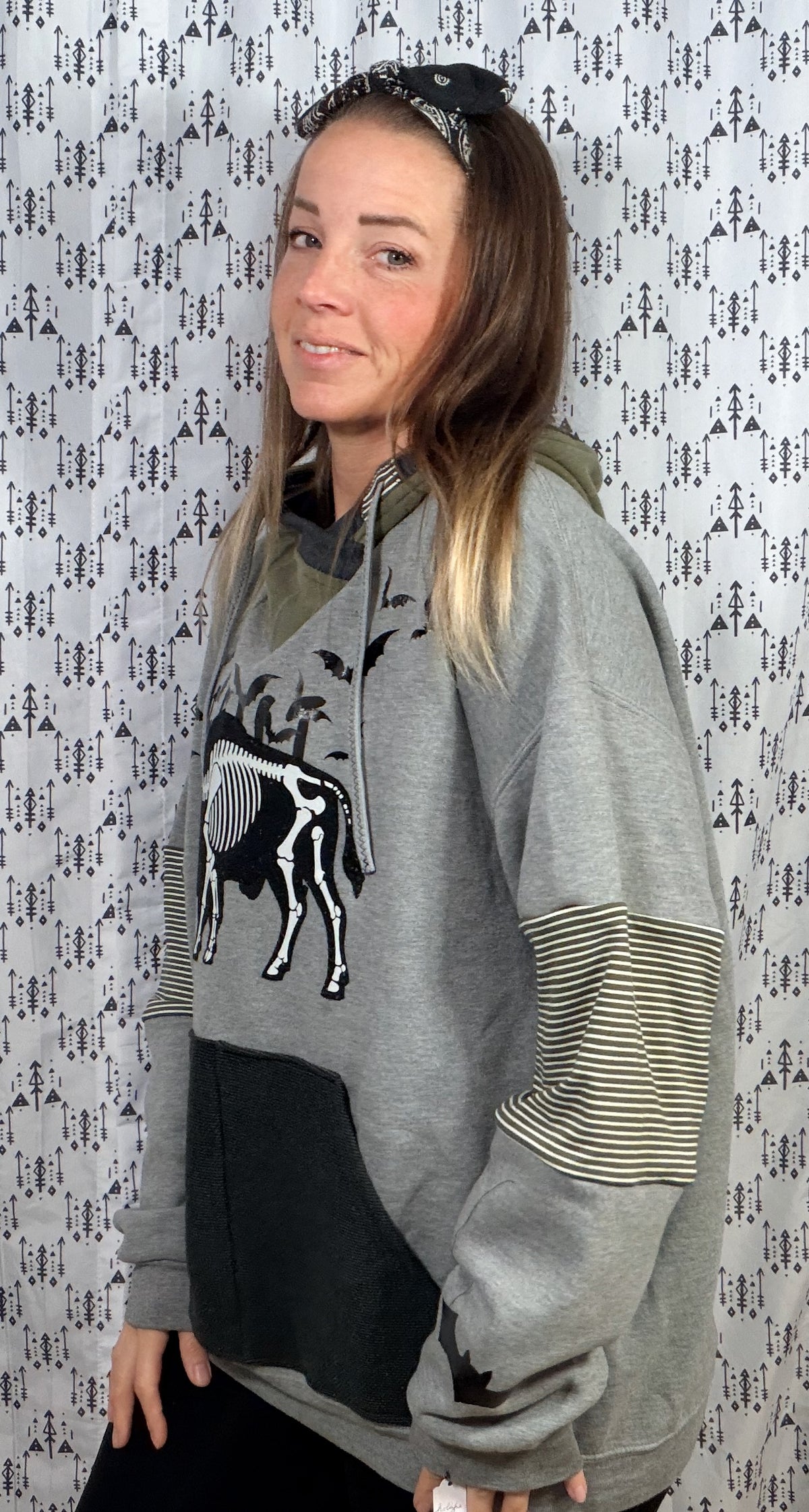 Grey Buffalo Skeleton Hoodie Size Unisex- L/XL