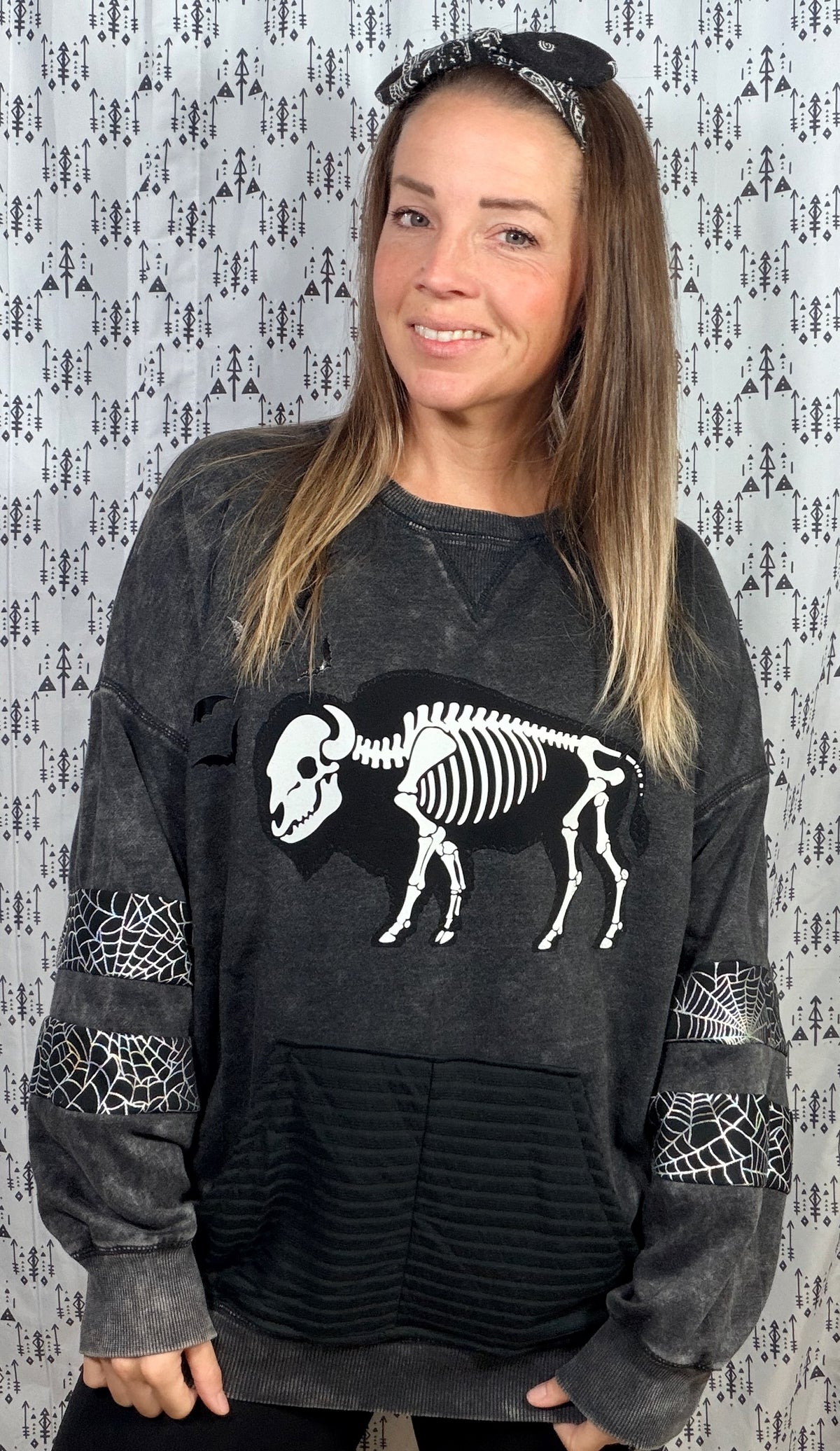Dark Grey Buffalo Skeleton Crewneck Size Women's- L/XL