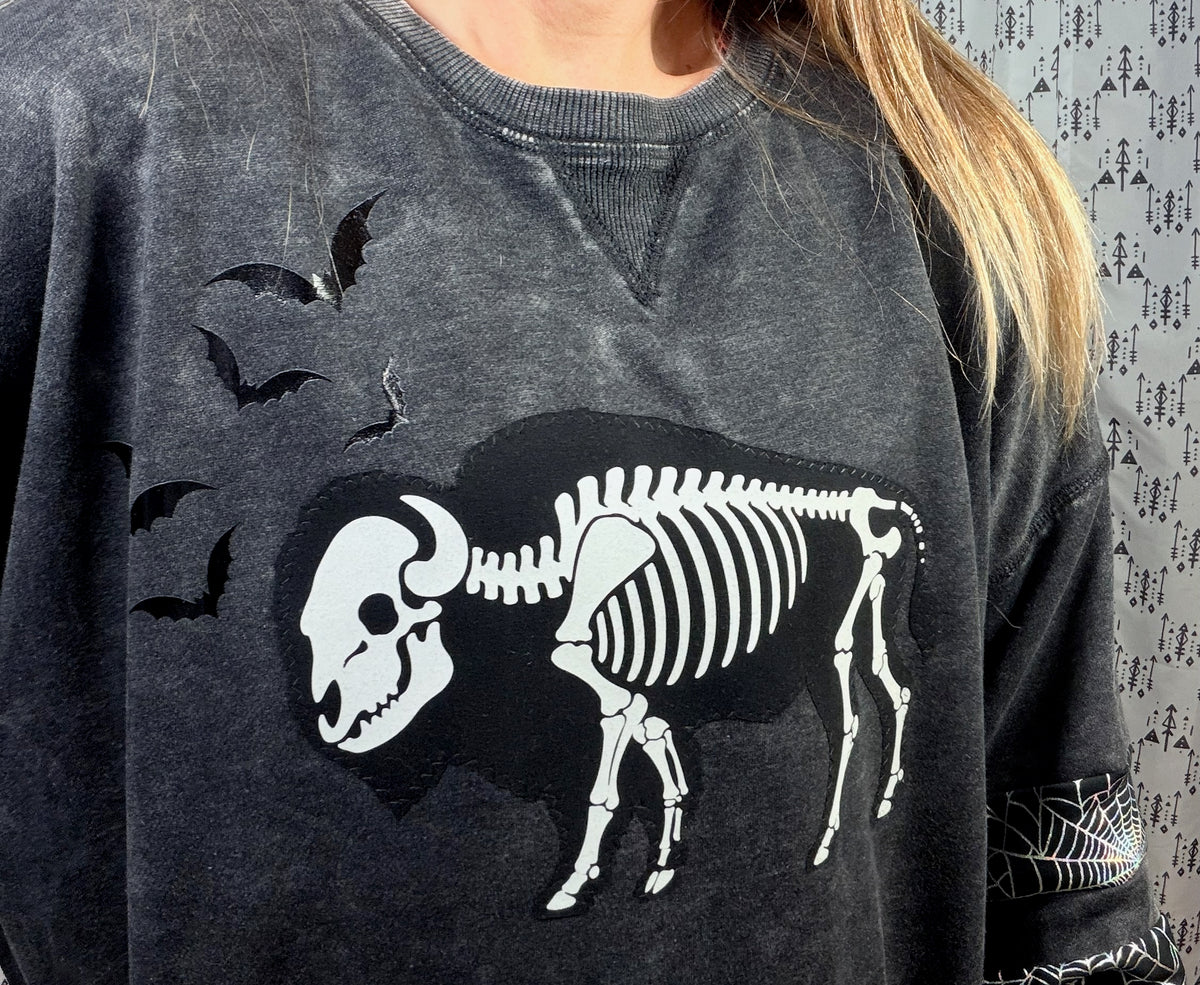 Dark Grey Buffalo Skeleton Crewneck Size Women's- L/XL