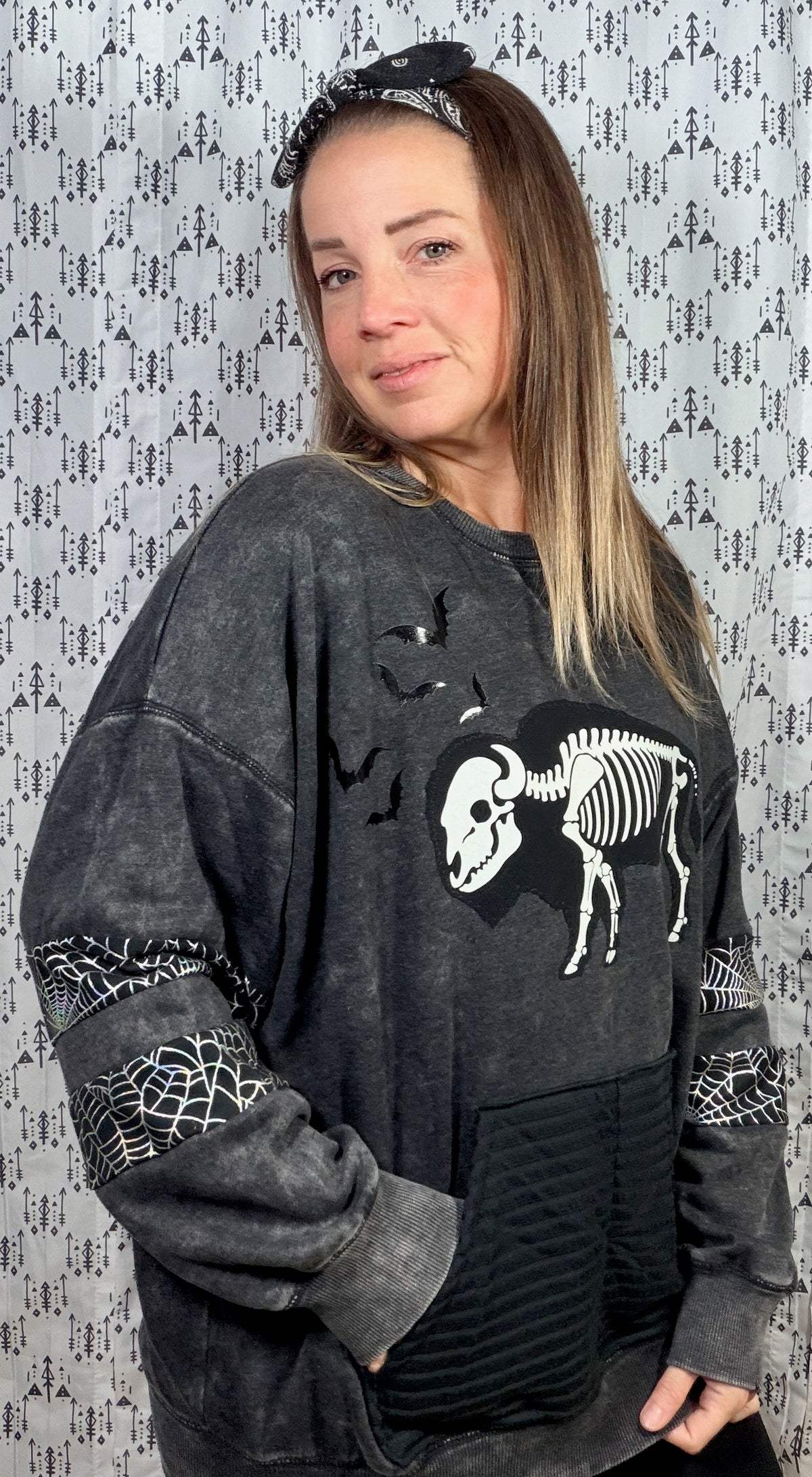 Dark Grey Buffalo Skeleton Crewneck Size Women's- L/XL