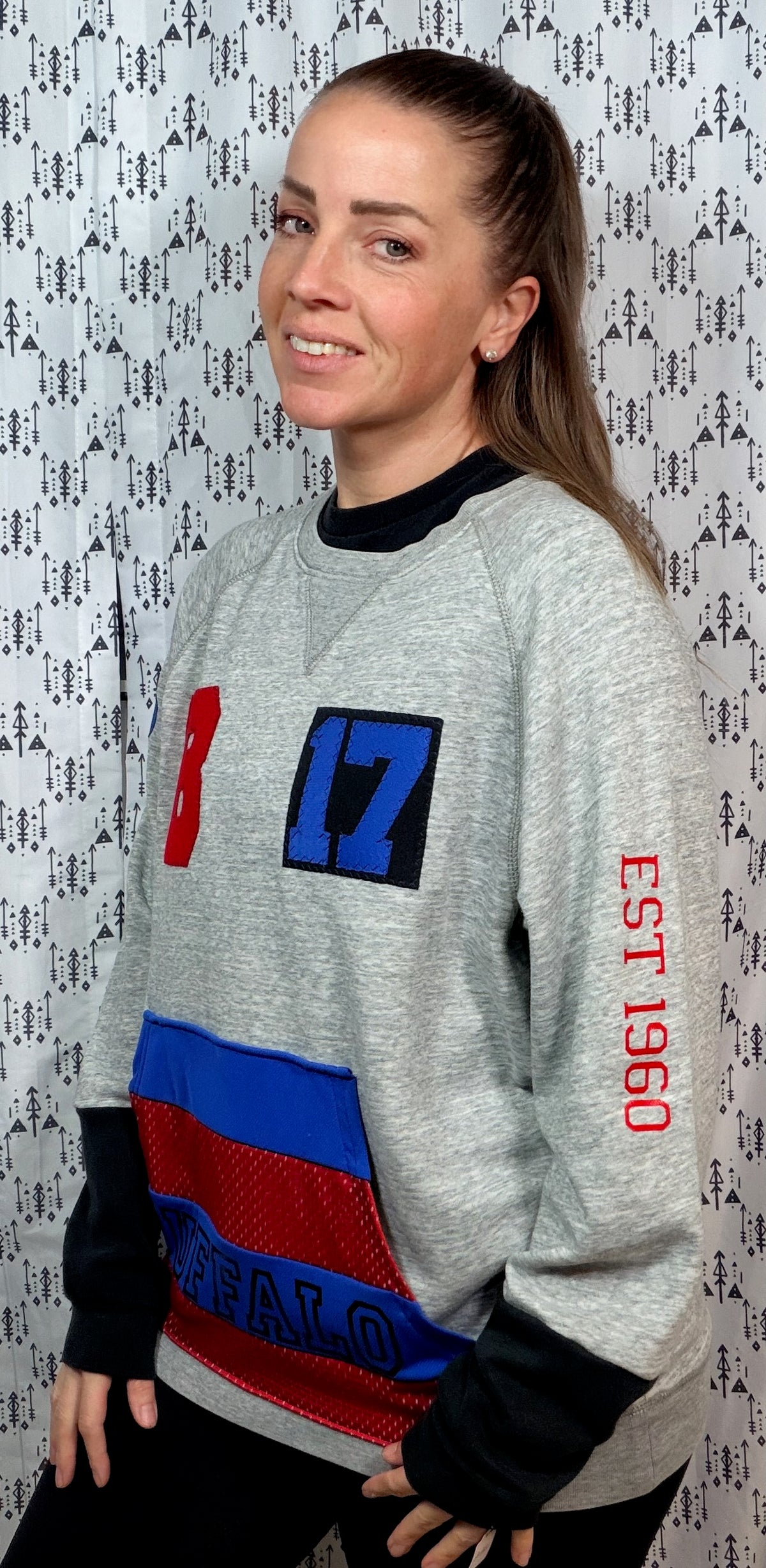 Grey JA #17 Color-Block Buffalo Crewneck Size Unisex- L/XL
