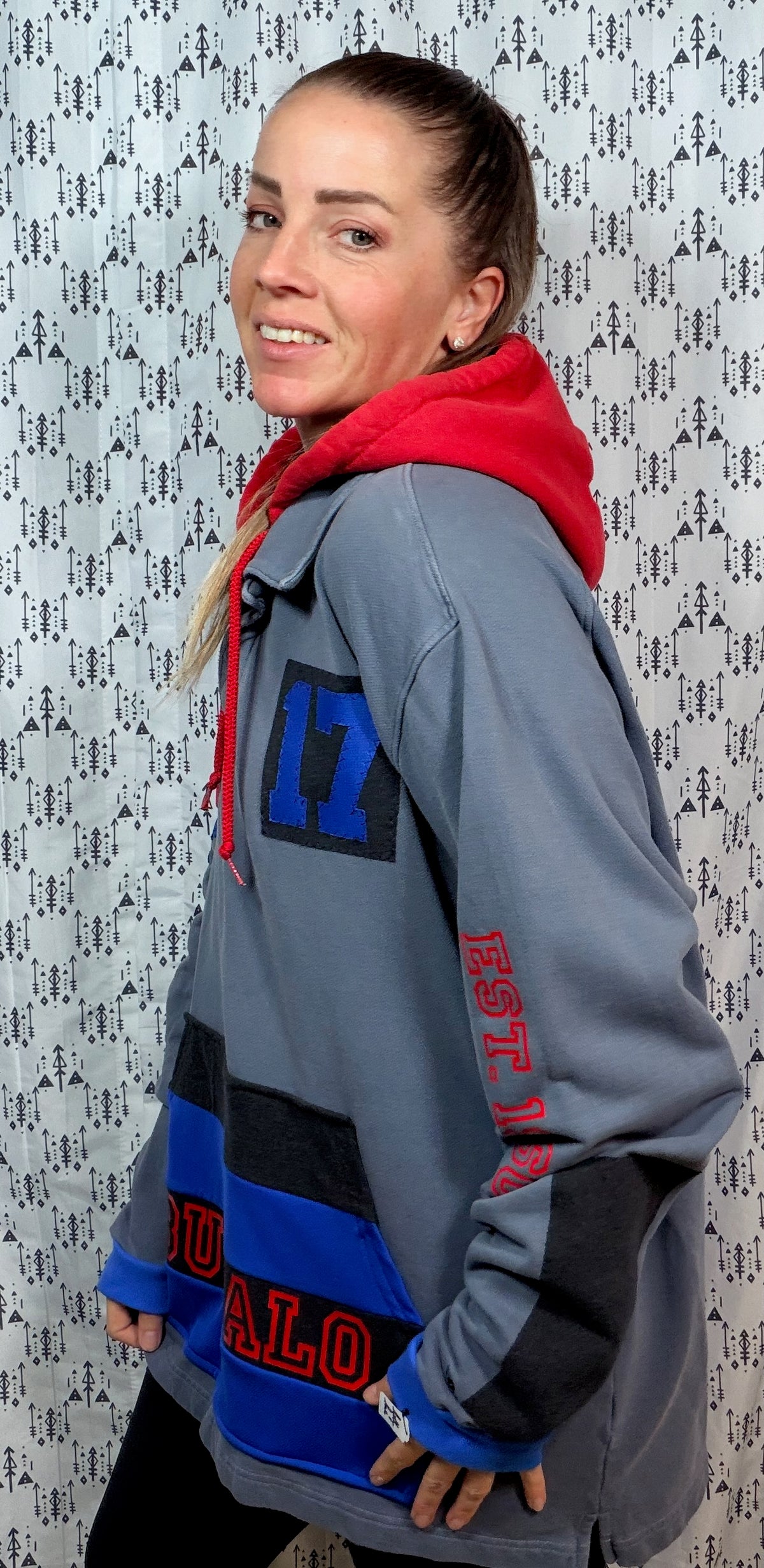 Blue Color-Block JA 17 Button Collar Hoodie Size Unisex- XL/2X