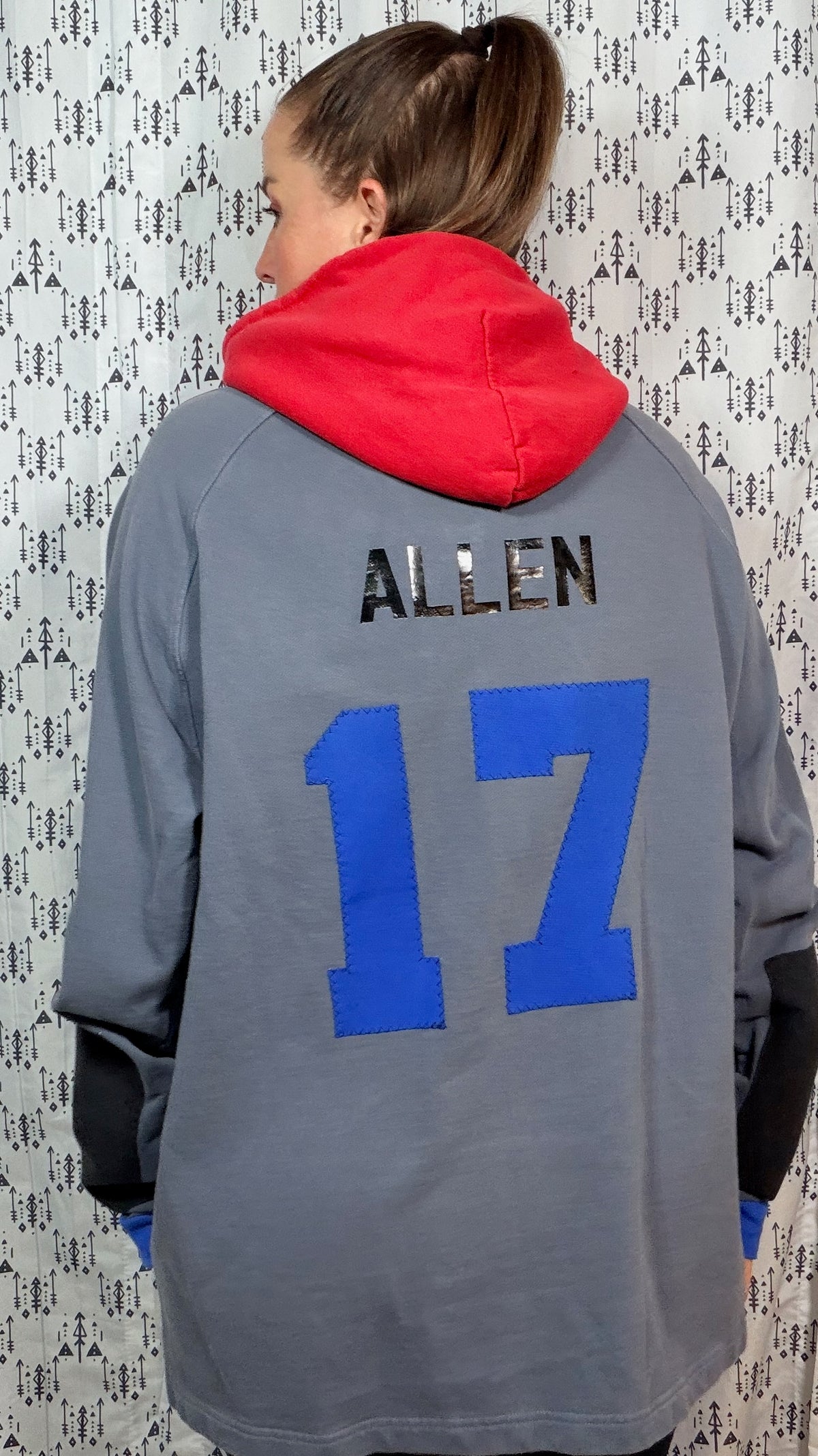 Blue Color-Block JA 17 Button Collar Hoodie Size Unisex- XL/2X