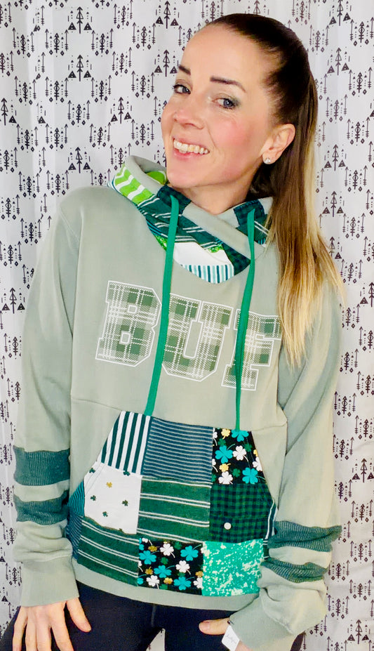 St. BUF's Green Patchwork Hoodie Size Women's-M/L