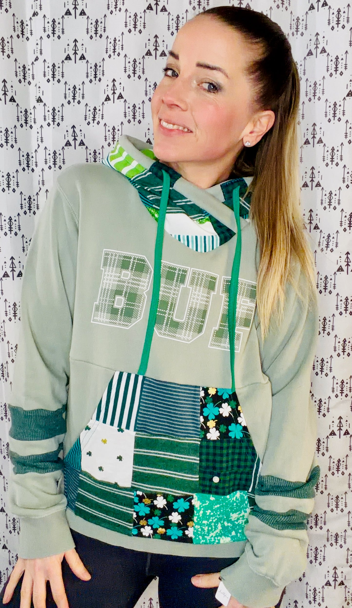 St. BUF's Green Patchwork Hoodie Size Women's-M/L
