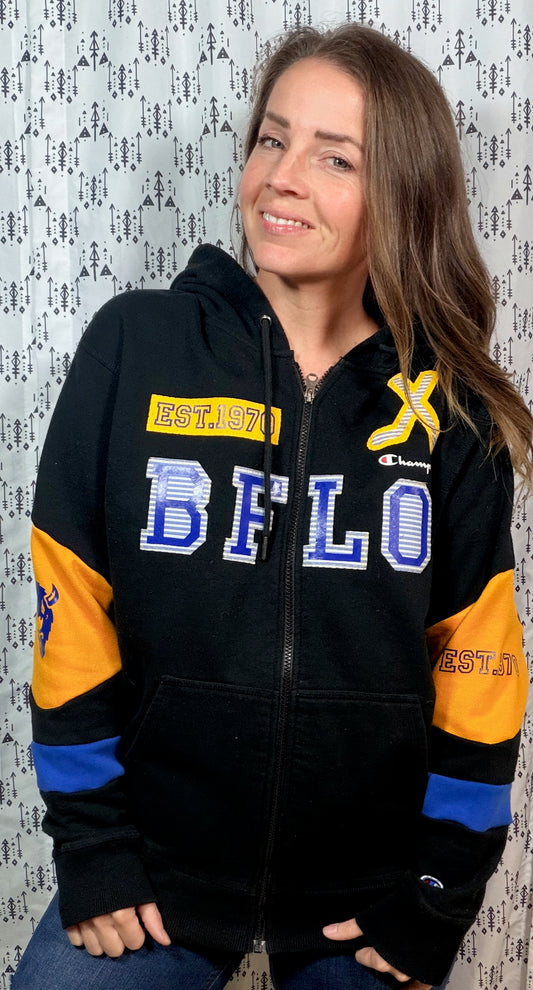 Black Buffalo Saberhood  Zip Up Hoodie Size Unisex- M/L