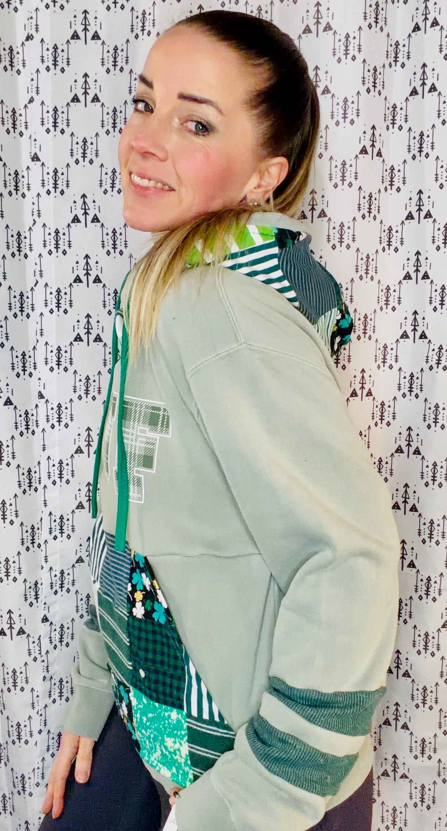 St. BUF's Green Patchwork Hoodie Size Women's-M/L