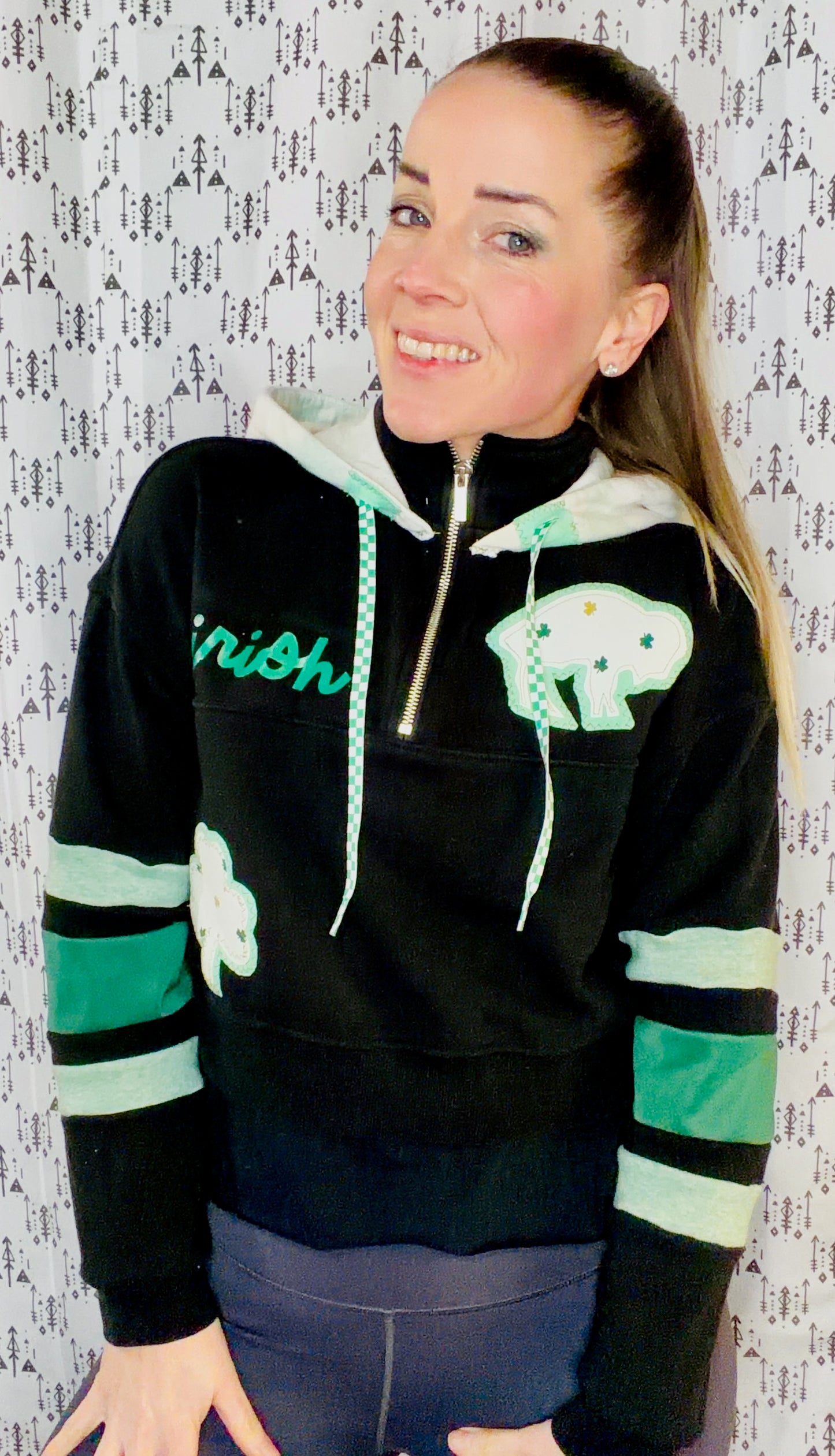 Black Crop St. Patty's Day Hoodie Size Women's-S/M