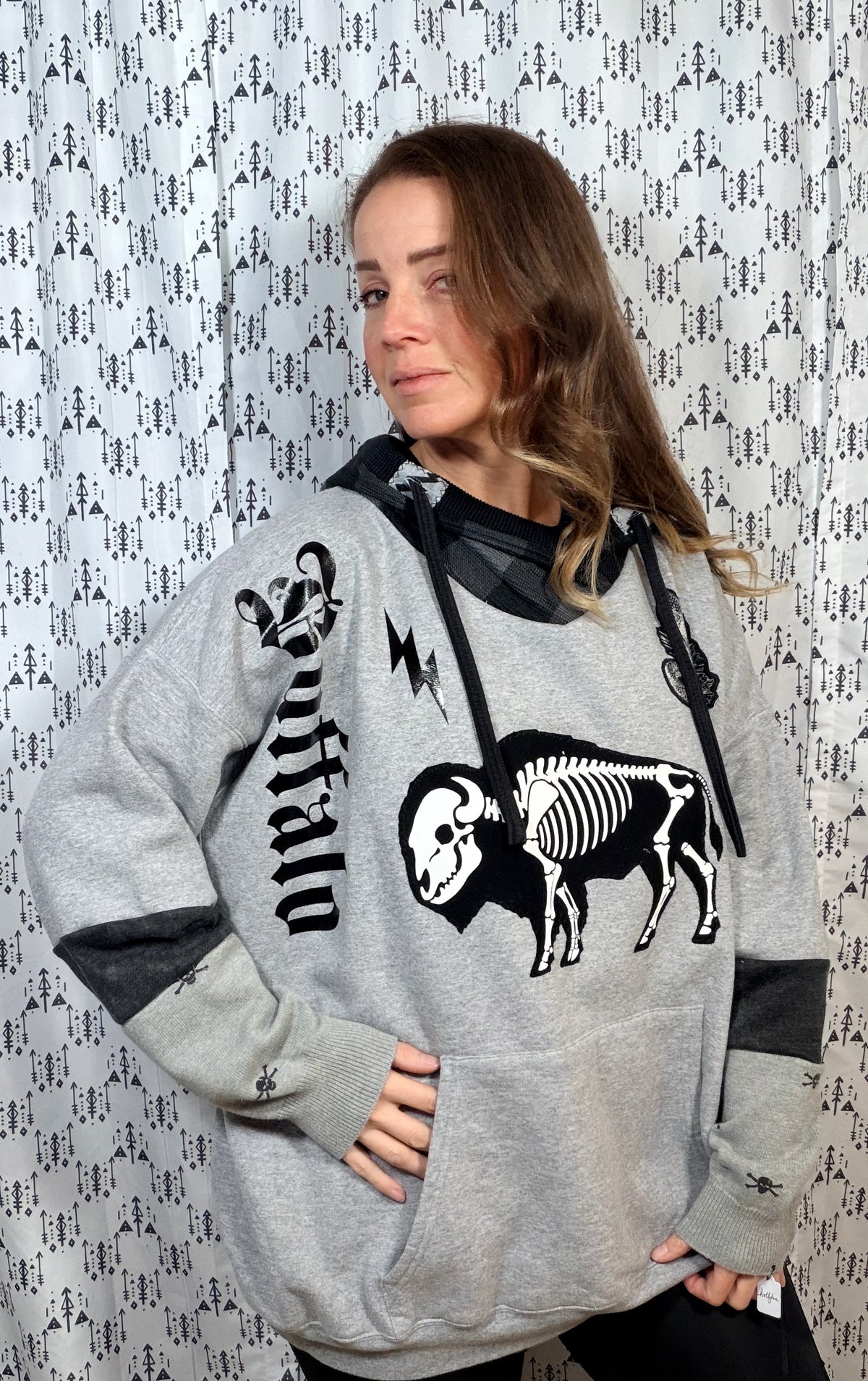 Light Grey Skeleton Buffalo ROCKTOBERFEST Hoodie Size Unisex- 2X