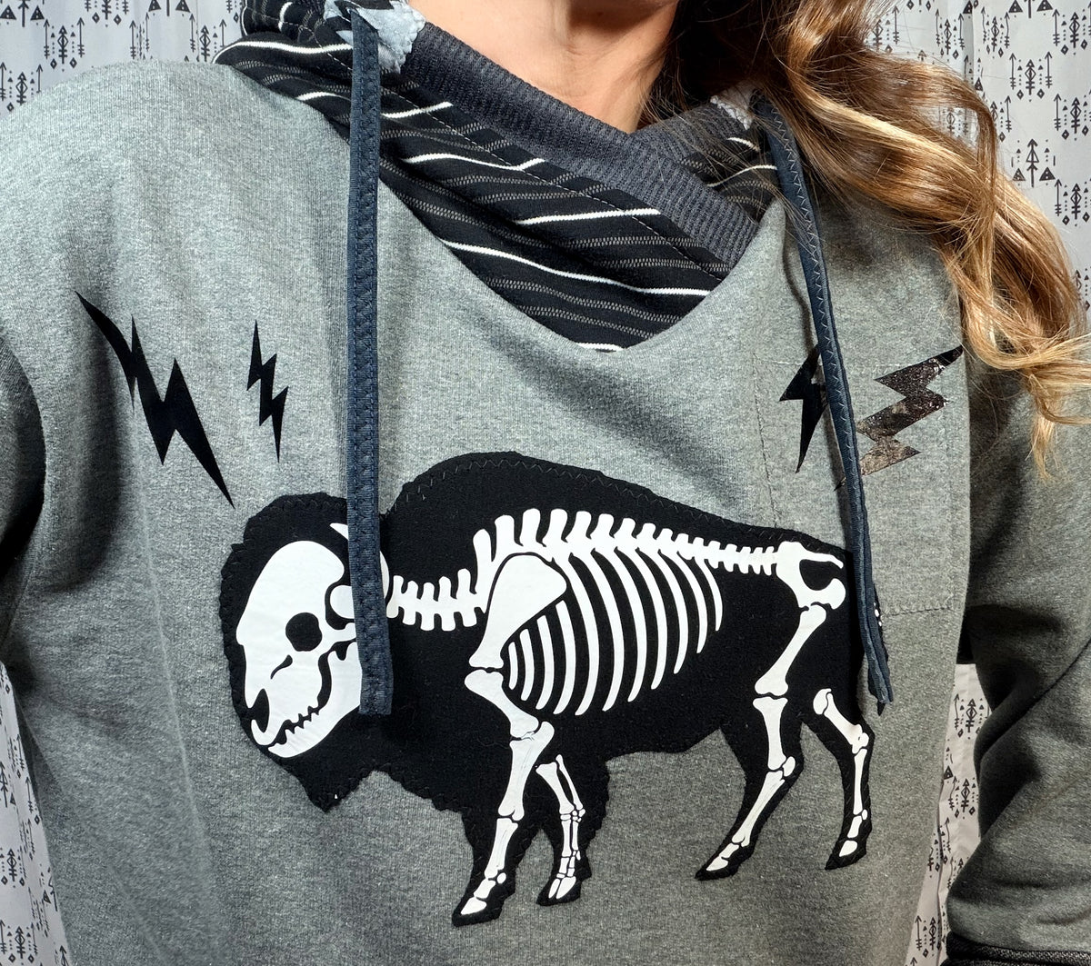 Grey Skeleton Buffalo ROCKTOBERFESTHoodie Size Unisex- L/XL
