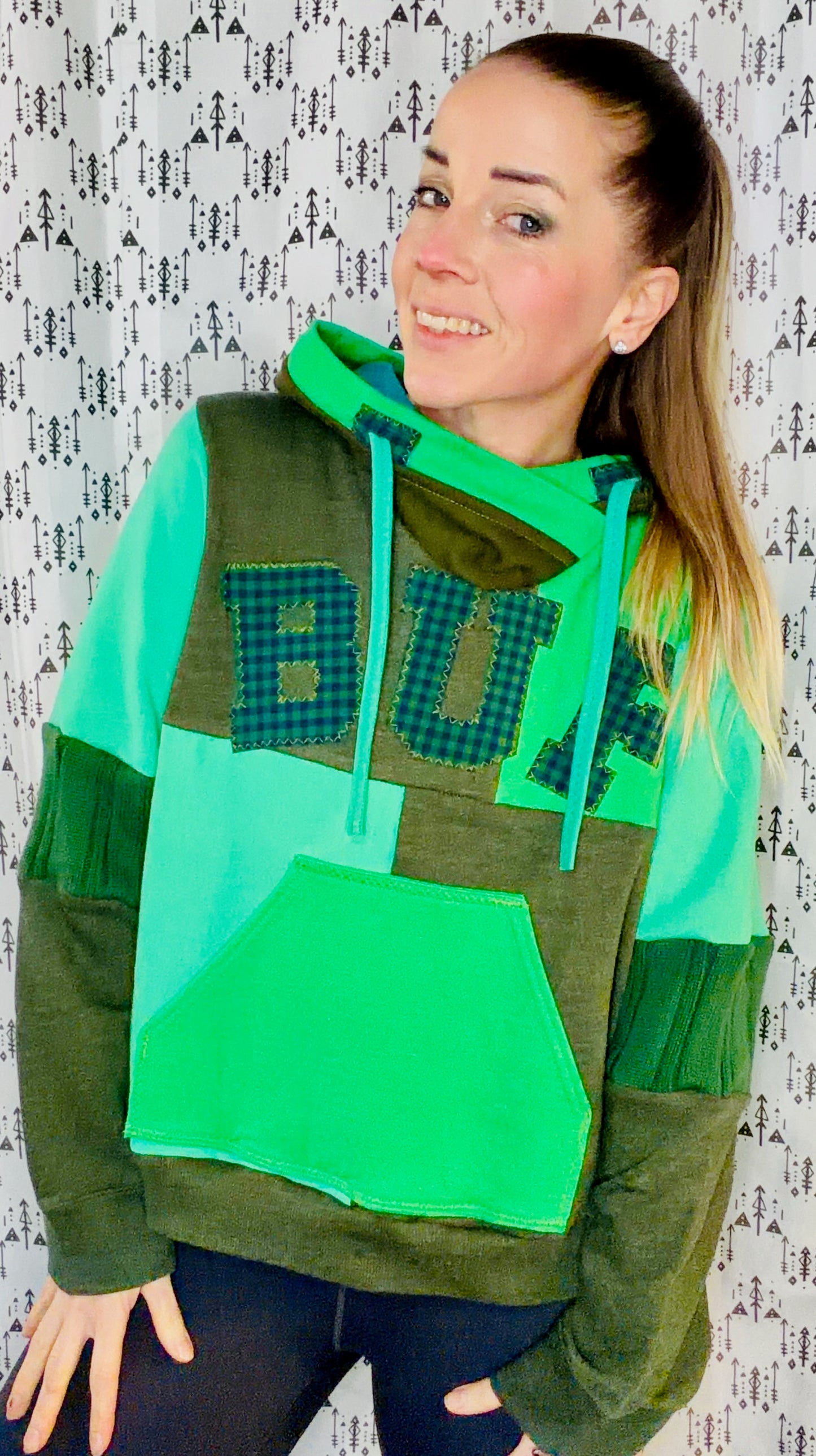 Green BUF Color-block Hoodie Size Women's-XL/2X