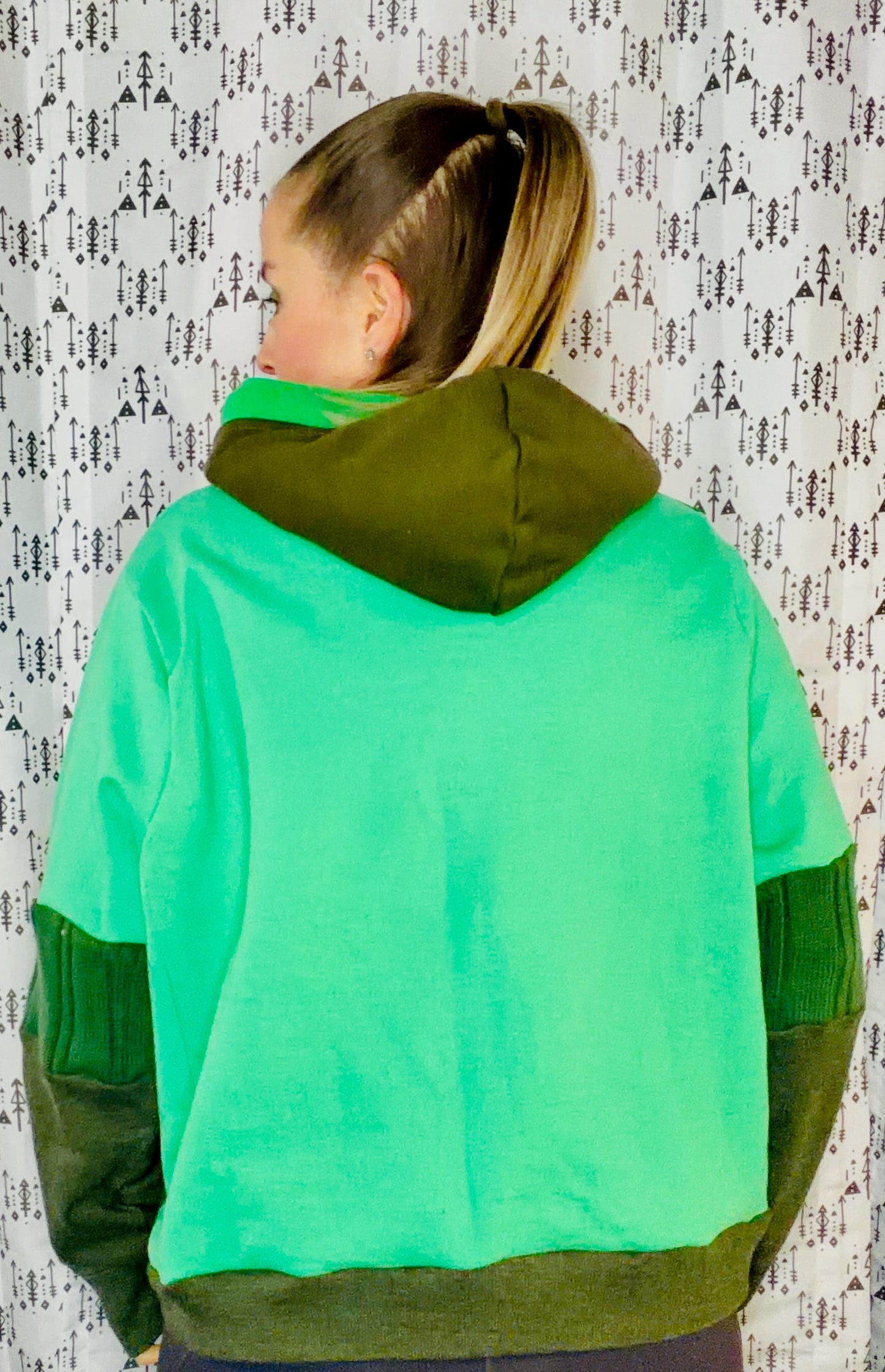 Green BUF Color-block Hoodie Size Women's-XL/2X