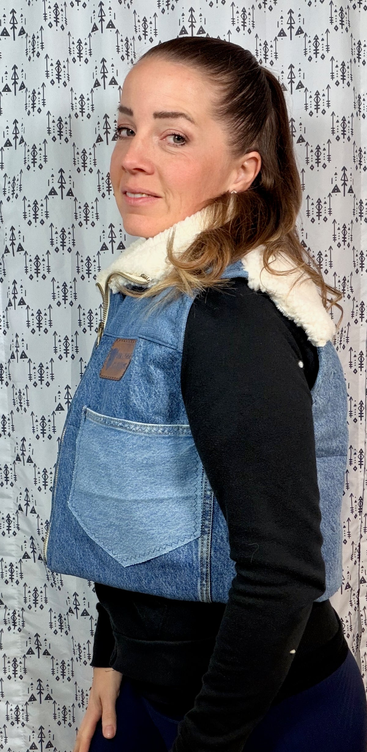 Light Blue Buffalo Zip-Up Vest Jacket Size Women's M