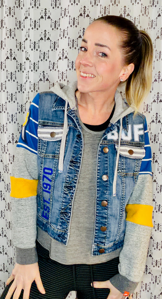 Denim Buffalo Hockey Slug Hooded Jacket Size Women's-S/M