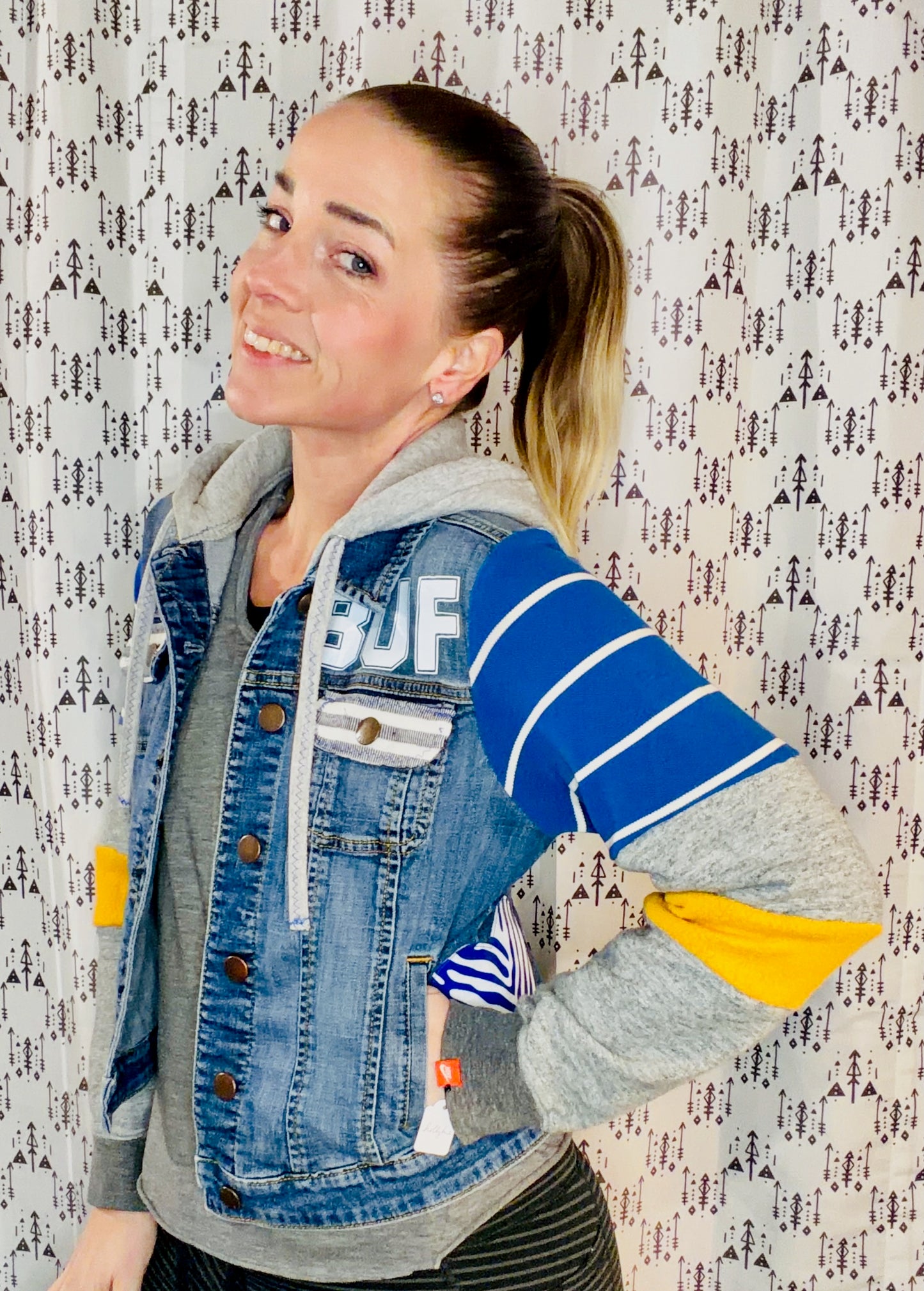 Denim Buffalo Hockey Slug Hooded Jacket Size Women's-S/M