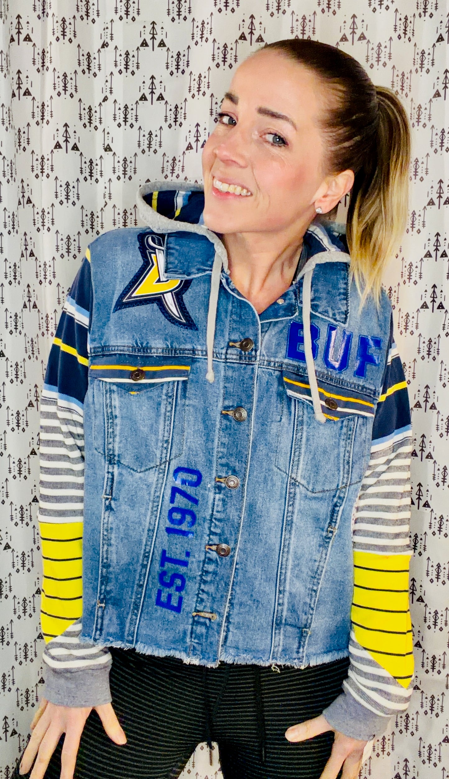 Denim Buffalo Hockey Slug Hooded Jacket Size Women's-M/L