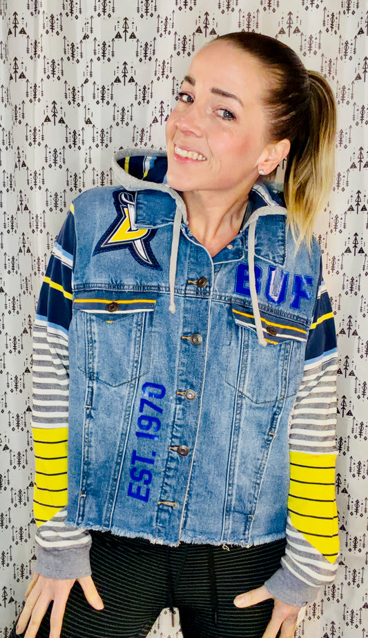 Denim Buffalo Hockey Slug Hooded Jacket Size Women's-M/L