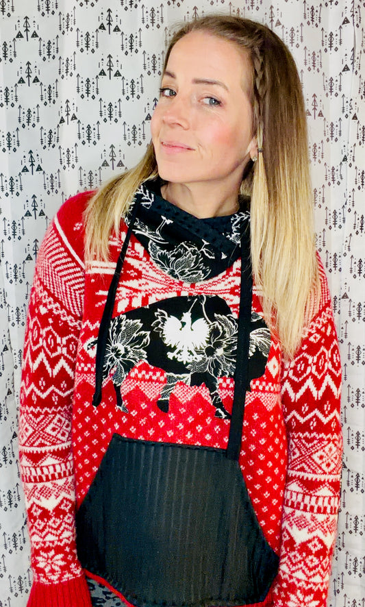 Red & White Buffalo Dyngus Day Sweater Hoodie Size- Women's L/XL