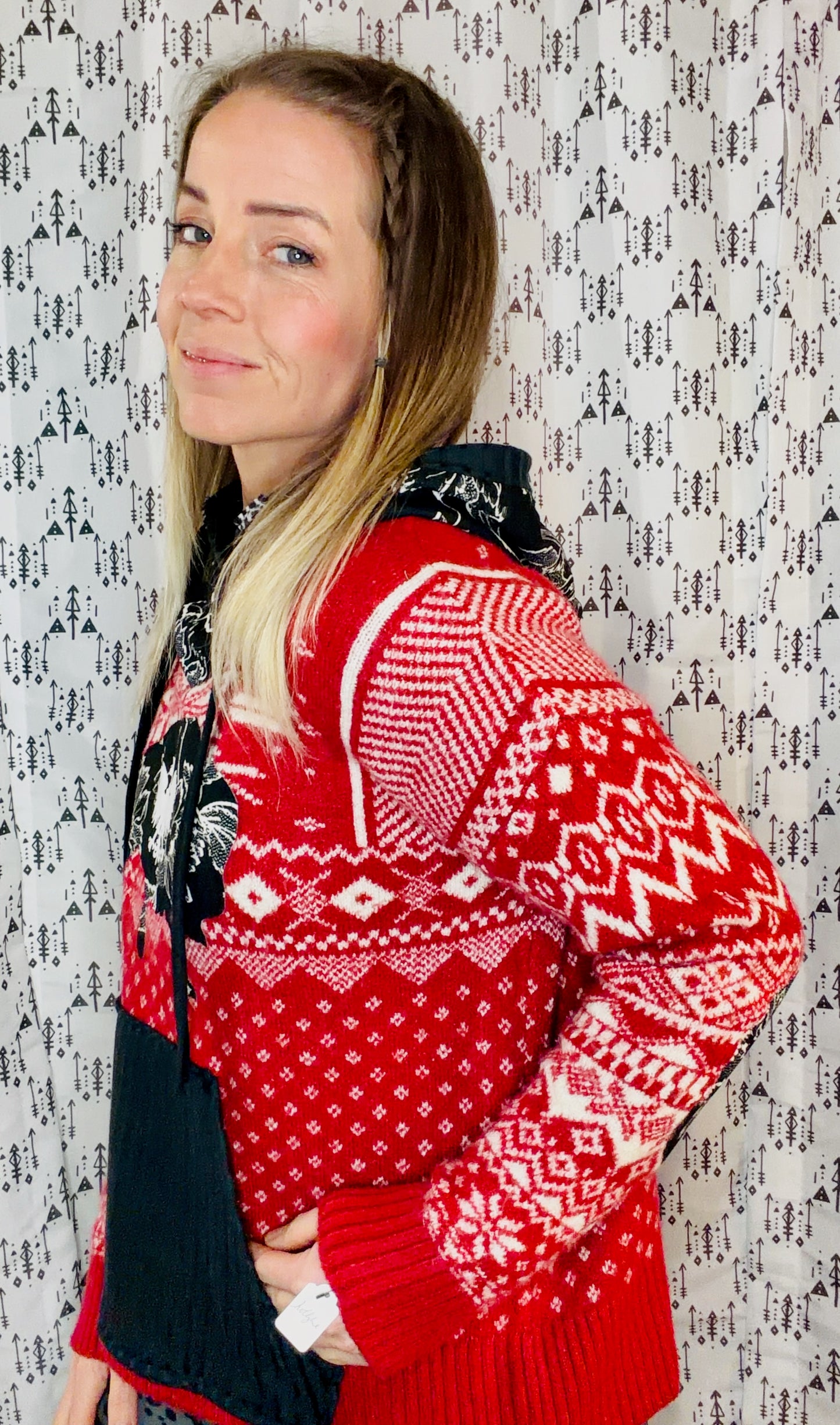 Red & White Buffalo Dyngus Day Sweater Hoodie Size- Women's L/XL
