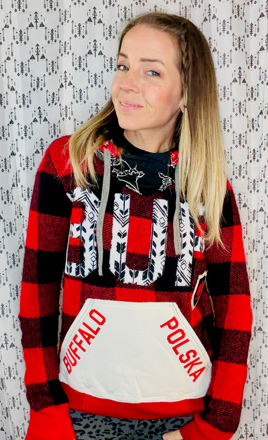 Red Plaid Buffalo Dyngus Day Sweater Hoodie Size- Women's M/L