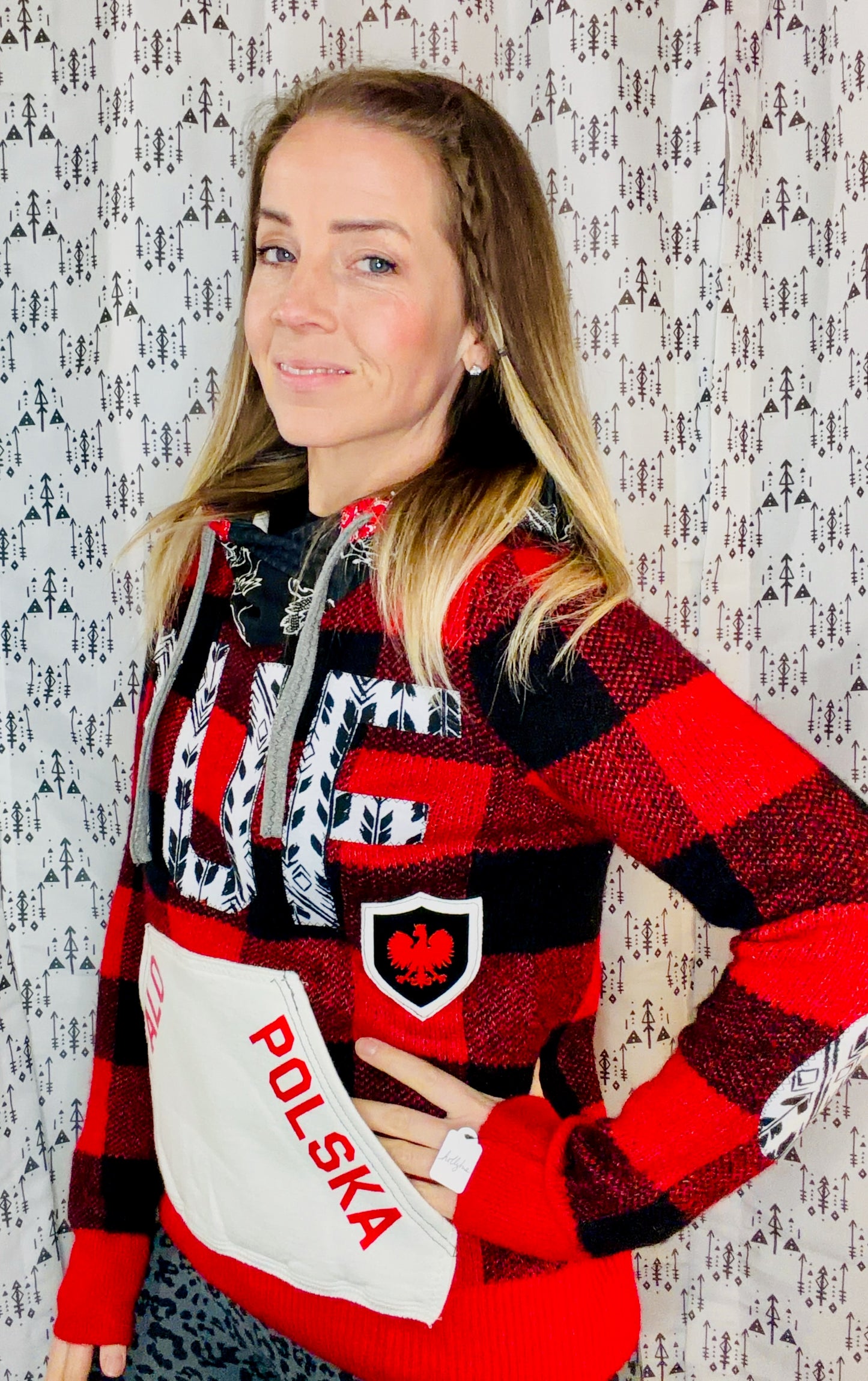 Red Plaid Buffalo Dyngus Day Sweater Hoodie Size- Women's M/L