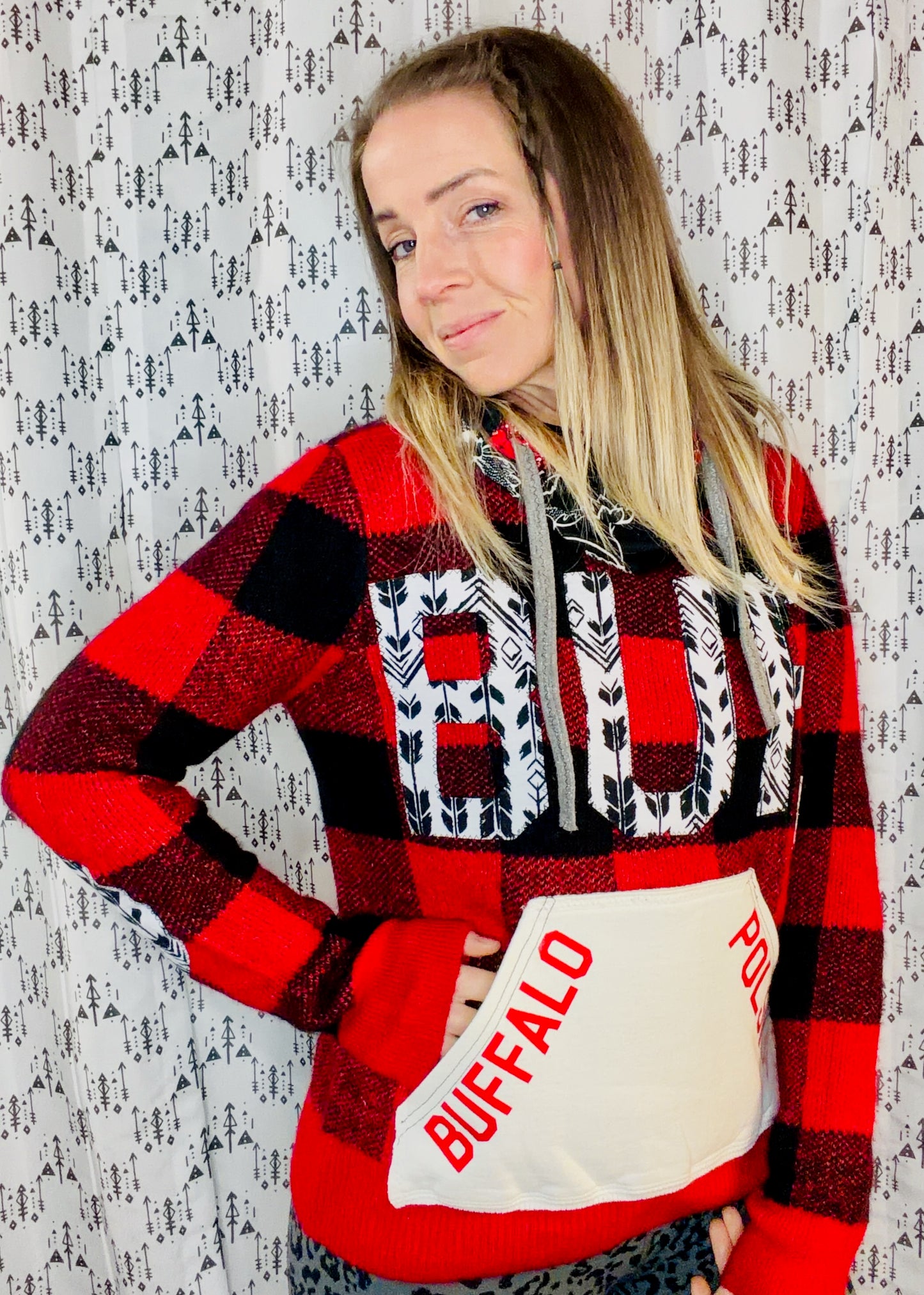 Red Plaid Buffalo Dyngus Day Sweater Hoodie Size- Women's M/L