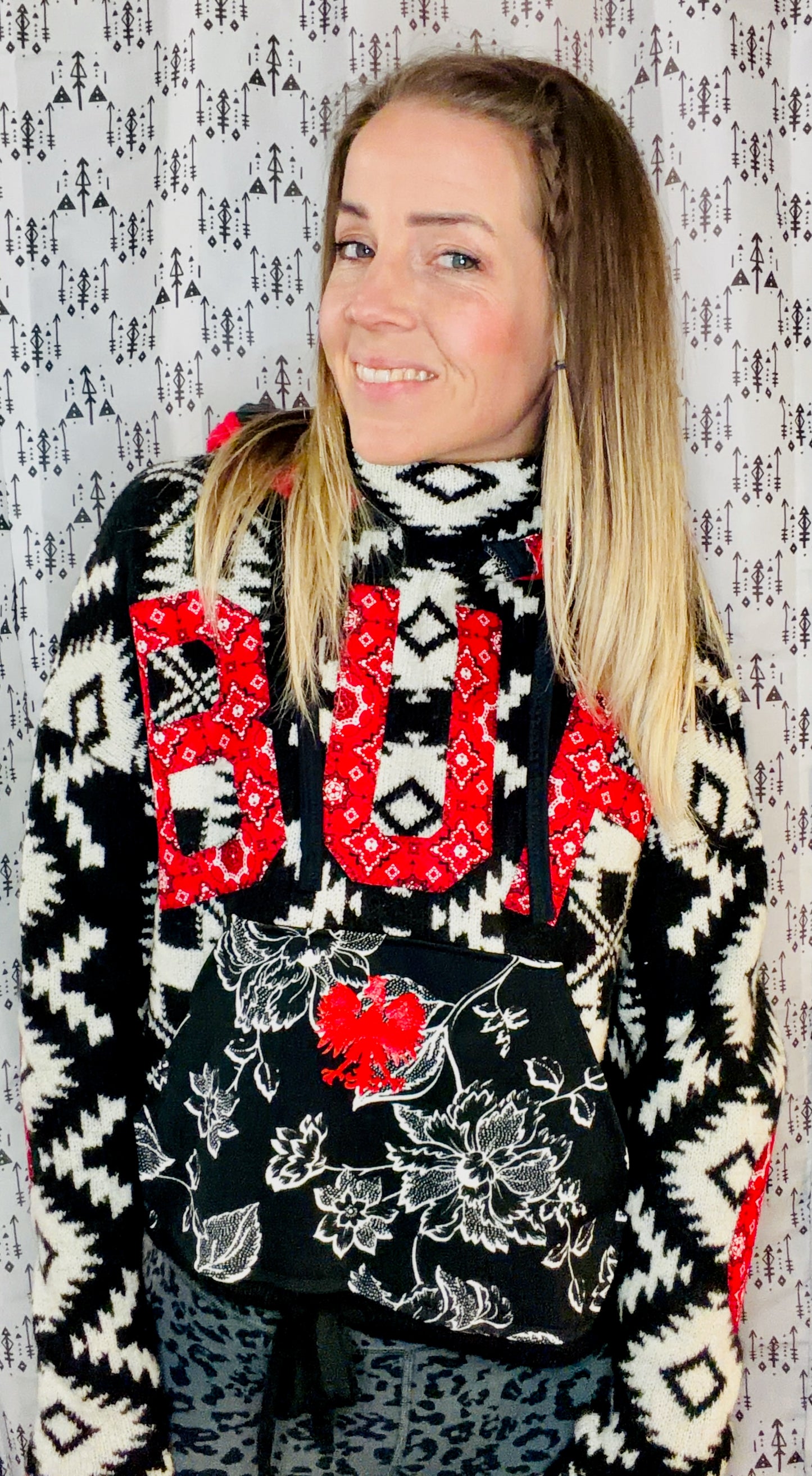 Black & White Buffalo Dyngus Day Sweater Hoodie Size- Women's L/XL