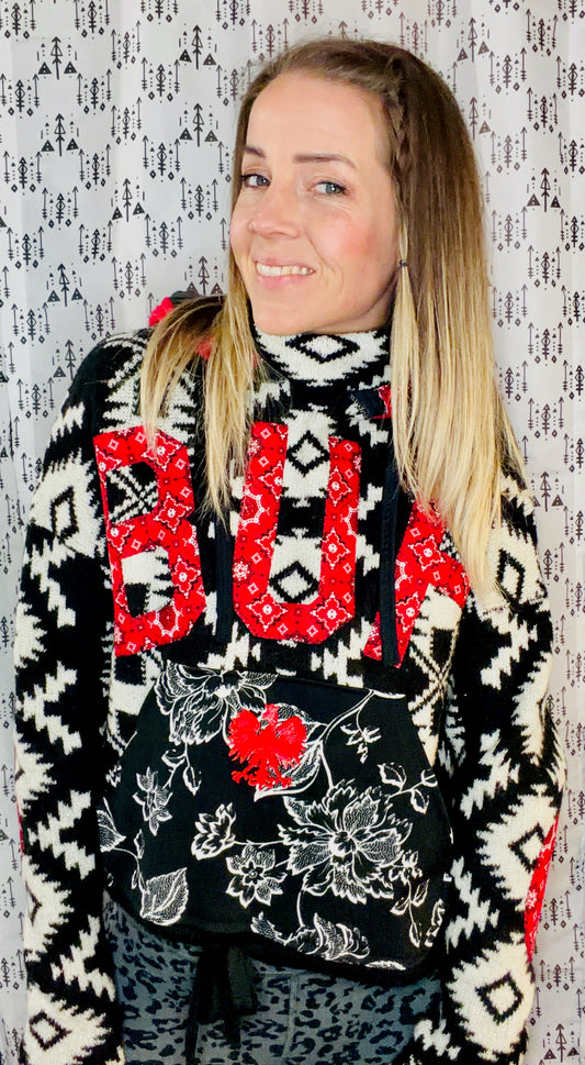Black & White Buffalo Dyngus Day Sweater Hoodie Size- Women's L/XL