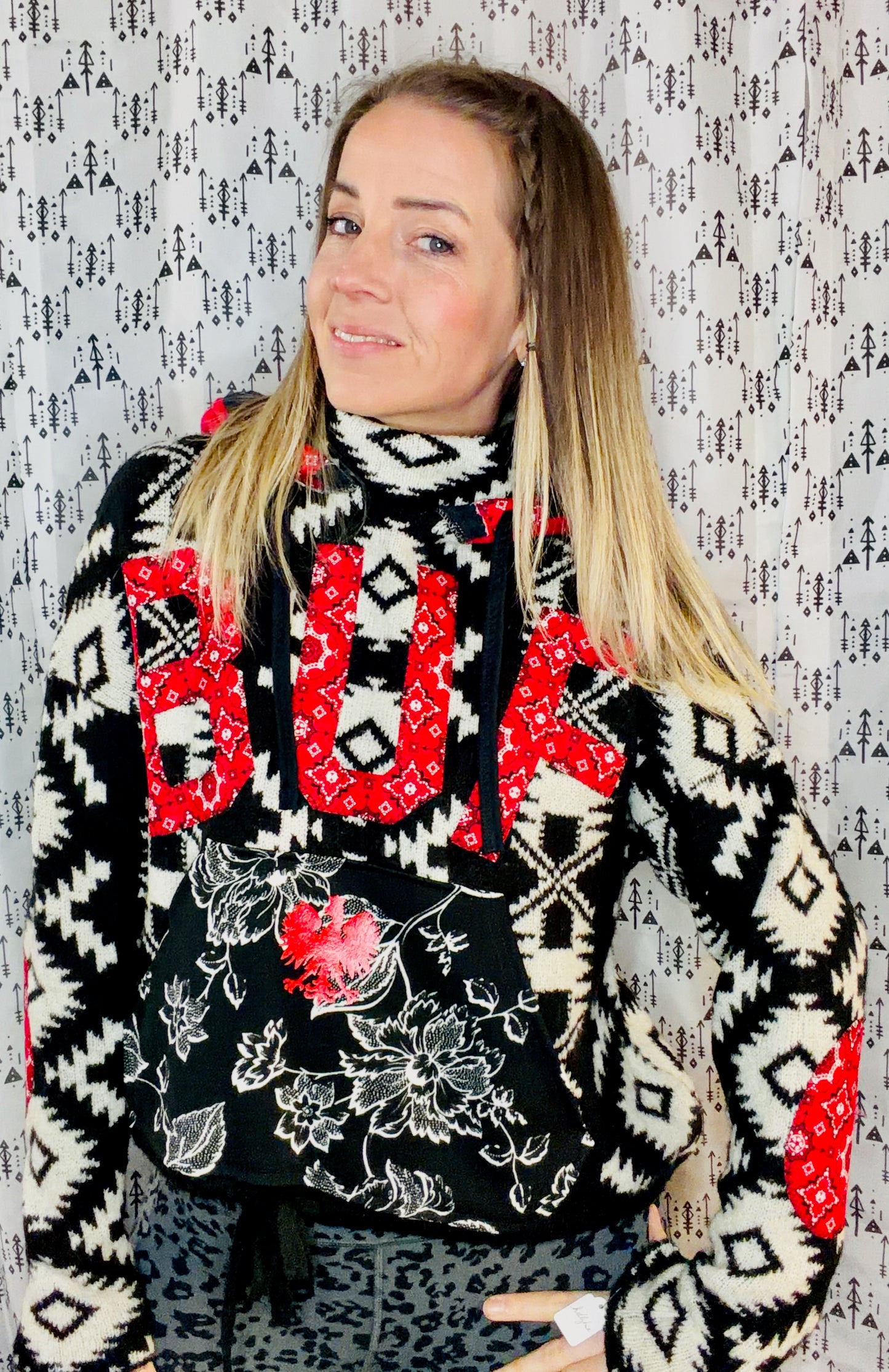 Black & White Buffalo Dyngus Day Sweater Hoodie Size- Women's L/XL