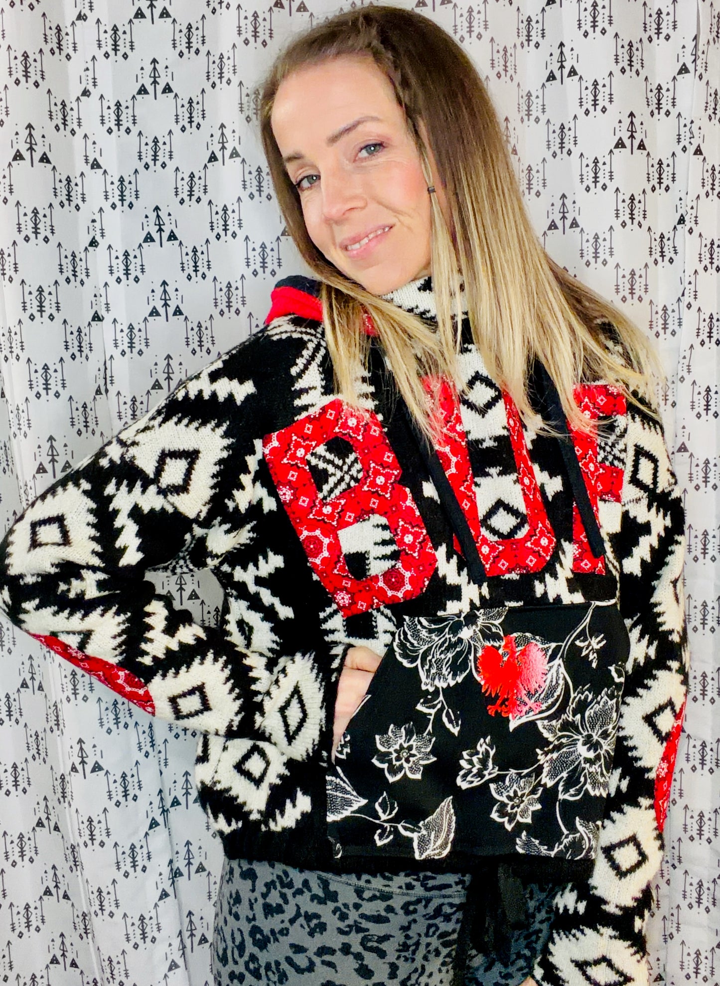 Black & White Buffalo Dyngus Day Sweater Hoodie Size- Women's L/XL