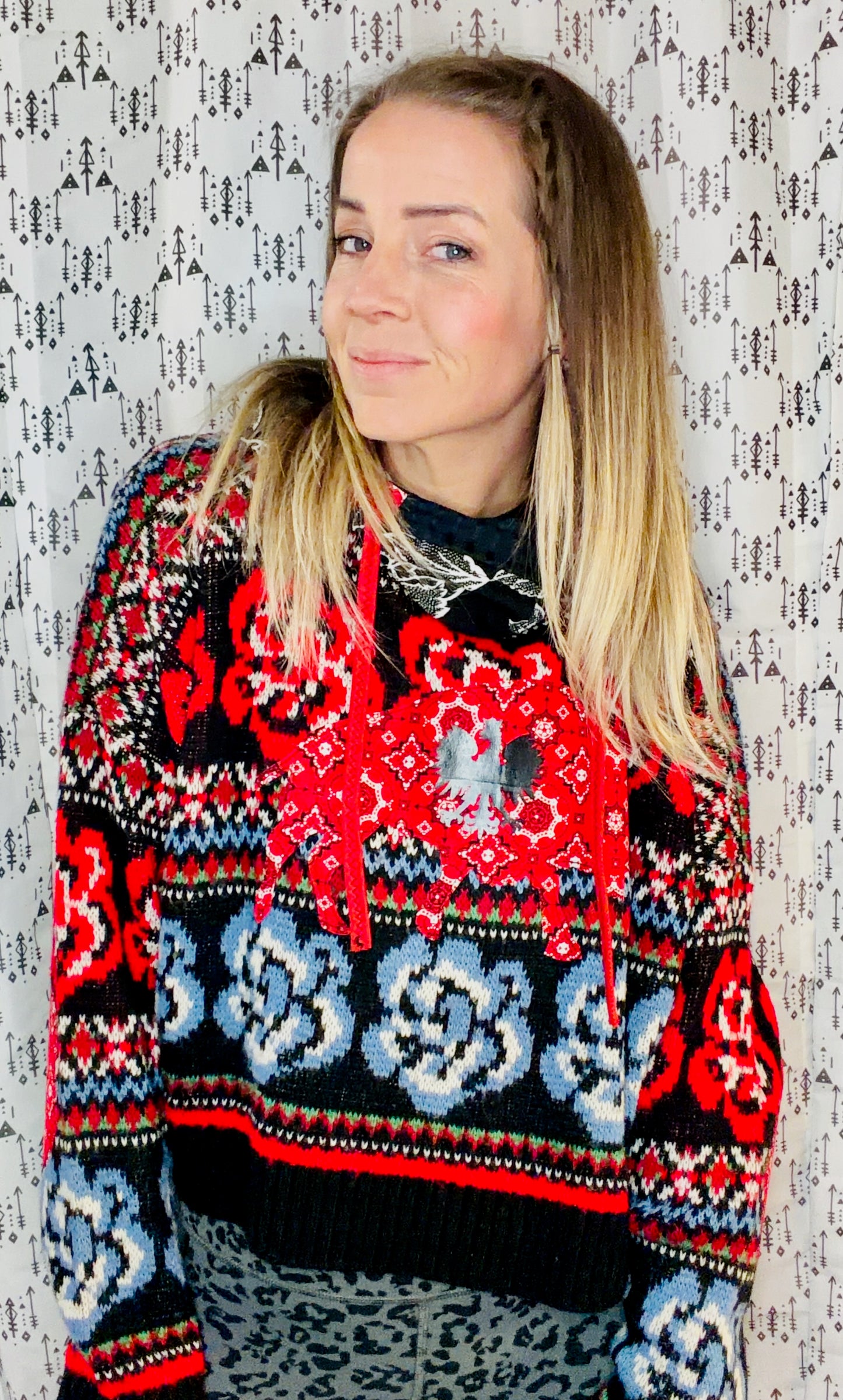 Floral Buffalo Dyngus Day Crop Sweater Hoodie Size- Women's L/XL