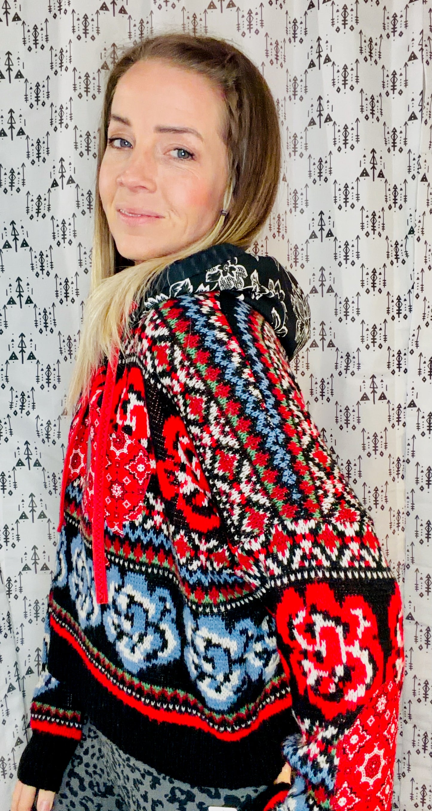 Floral Buffalo Dyngus Day Crop Sweater Hoodie Size- Women's L/XL