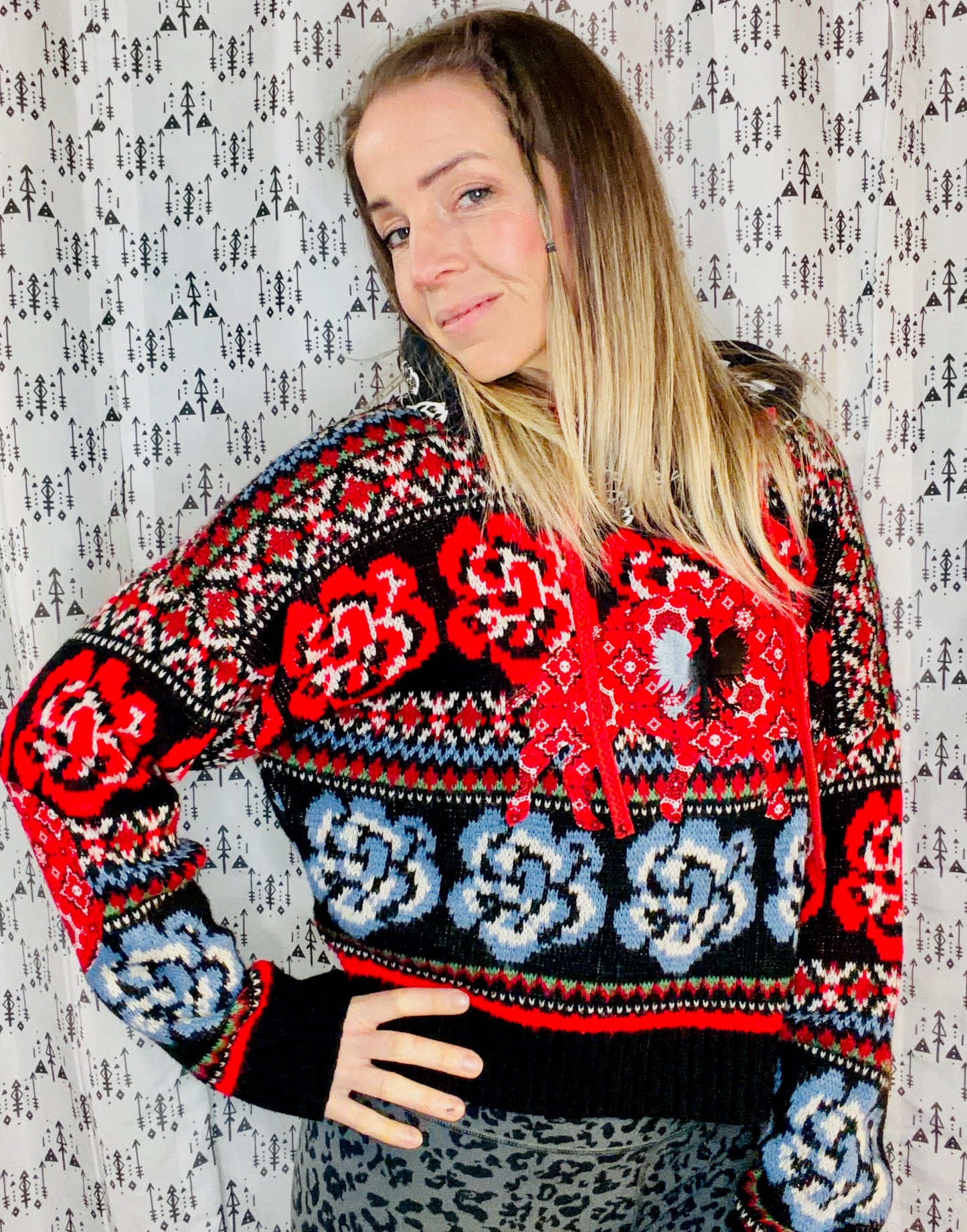 Floral Buffalo Dyngus Day Crop Sweater Hoodie Size- Women's L/XL