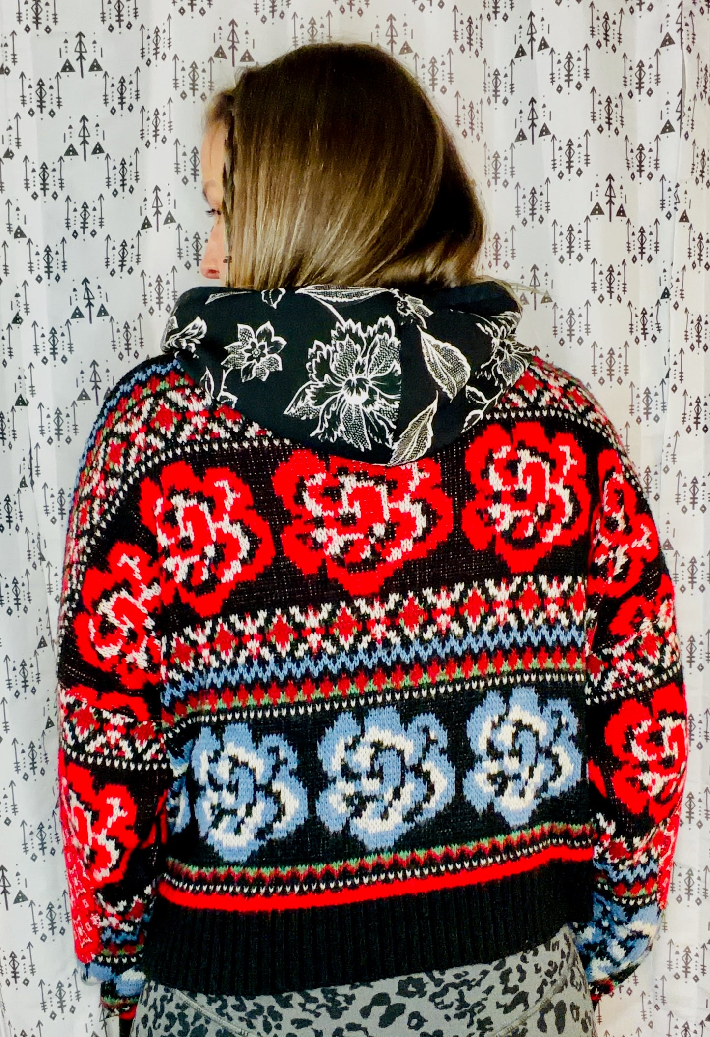 Floral Buffalo Dyngus Day Crop Sweater Hoodie Size- Women's L/XL