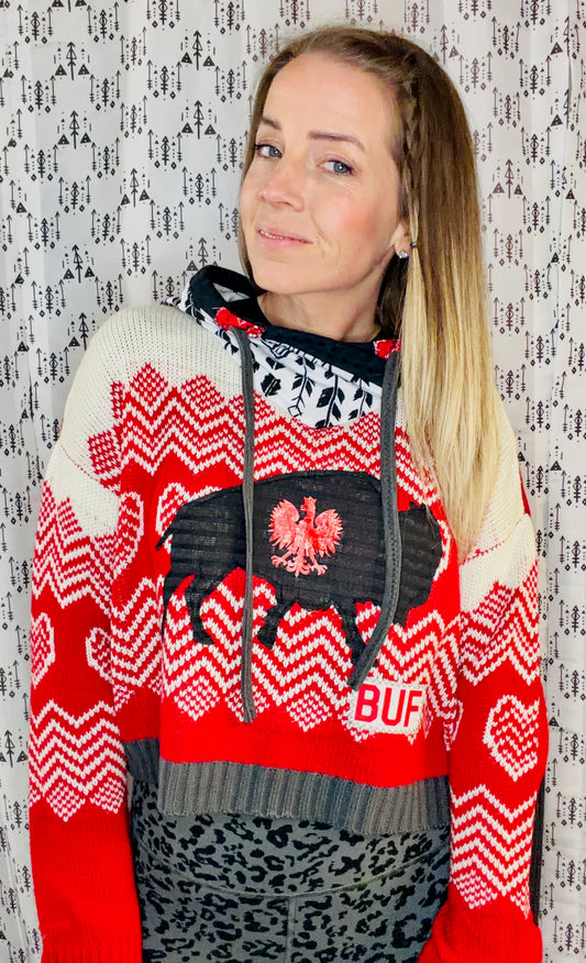 Red I Heart Buffalo Dyngus Day Crop Sweater Hoodie Size- Women's M/L