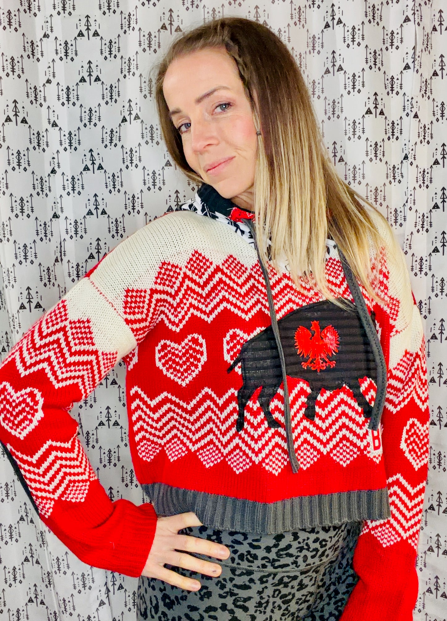 Red I Heart Buffalo Dyngus Day Crop Sweater Hoodie Size- Women's M/L