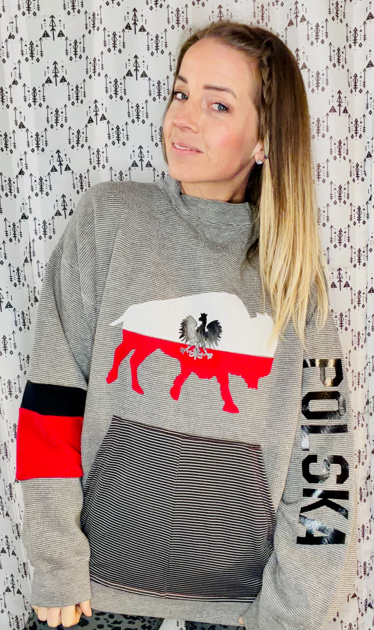 Grey & Black Buffalo Dyngus Day Crewneck Size Unisex-XL/2X