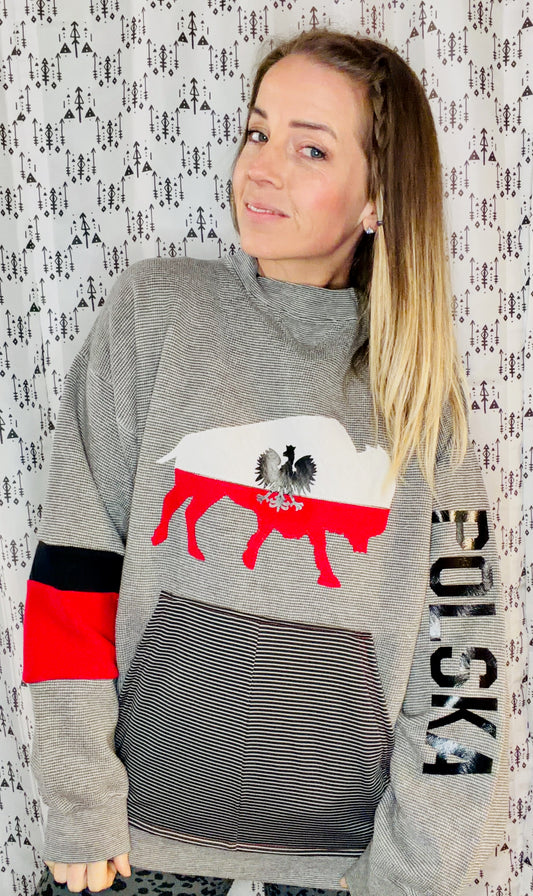 Grey & Black Buffalo Dyngus Day Crewneck Size Unisex-XL/2X