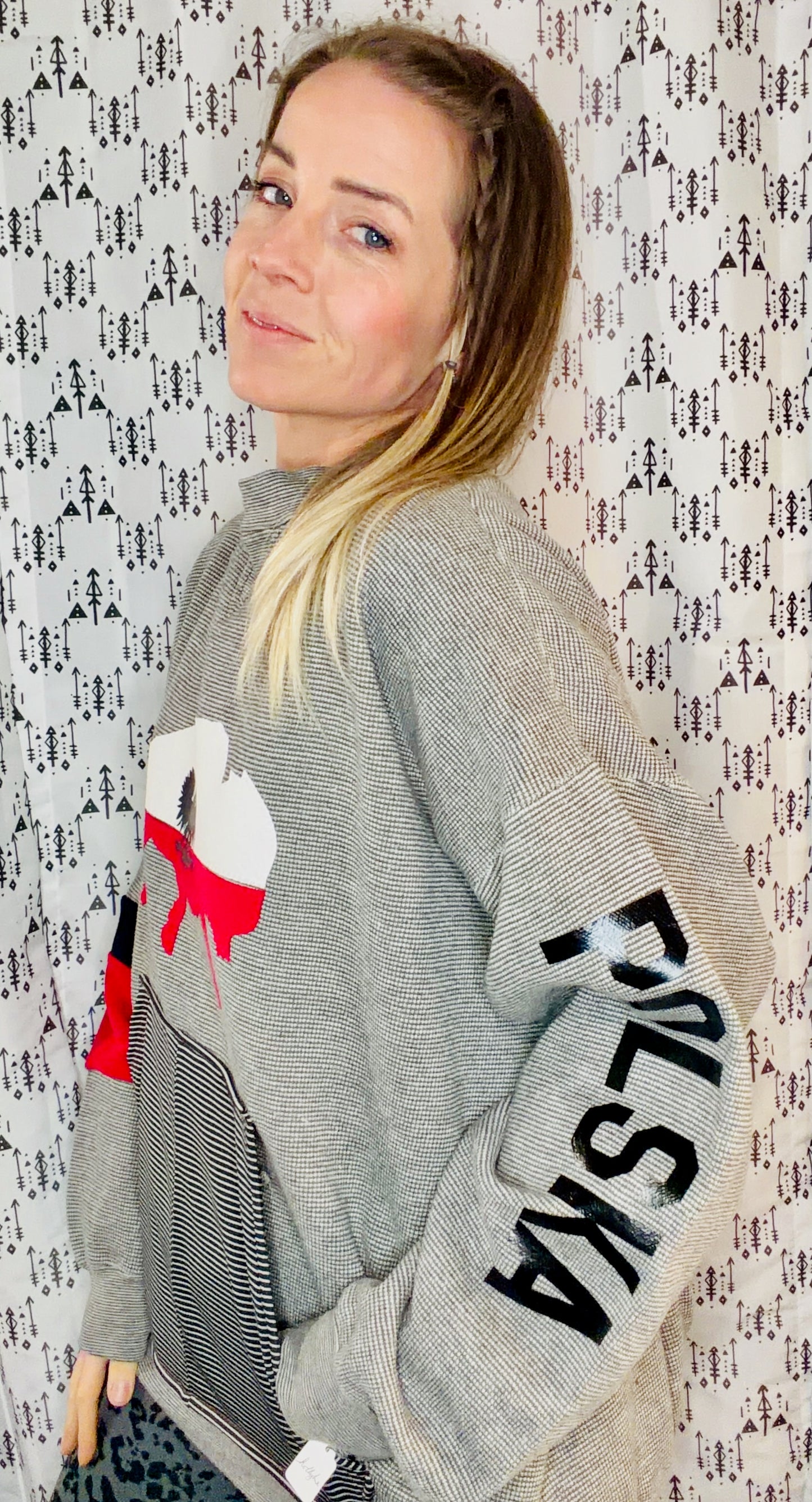 Grey & Black Buffalo Dyngus Day Crewneck Size Unisex-XL/2X