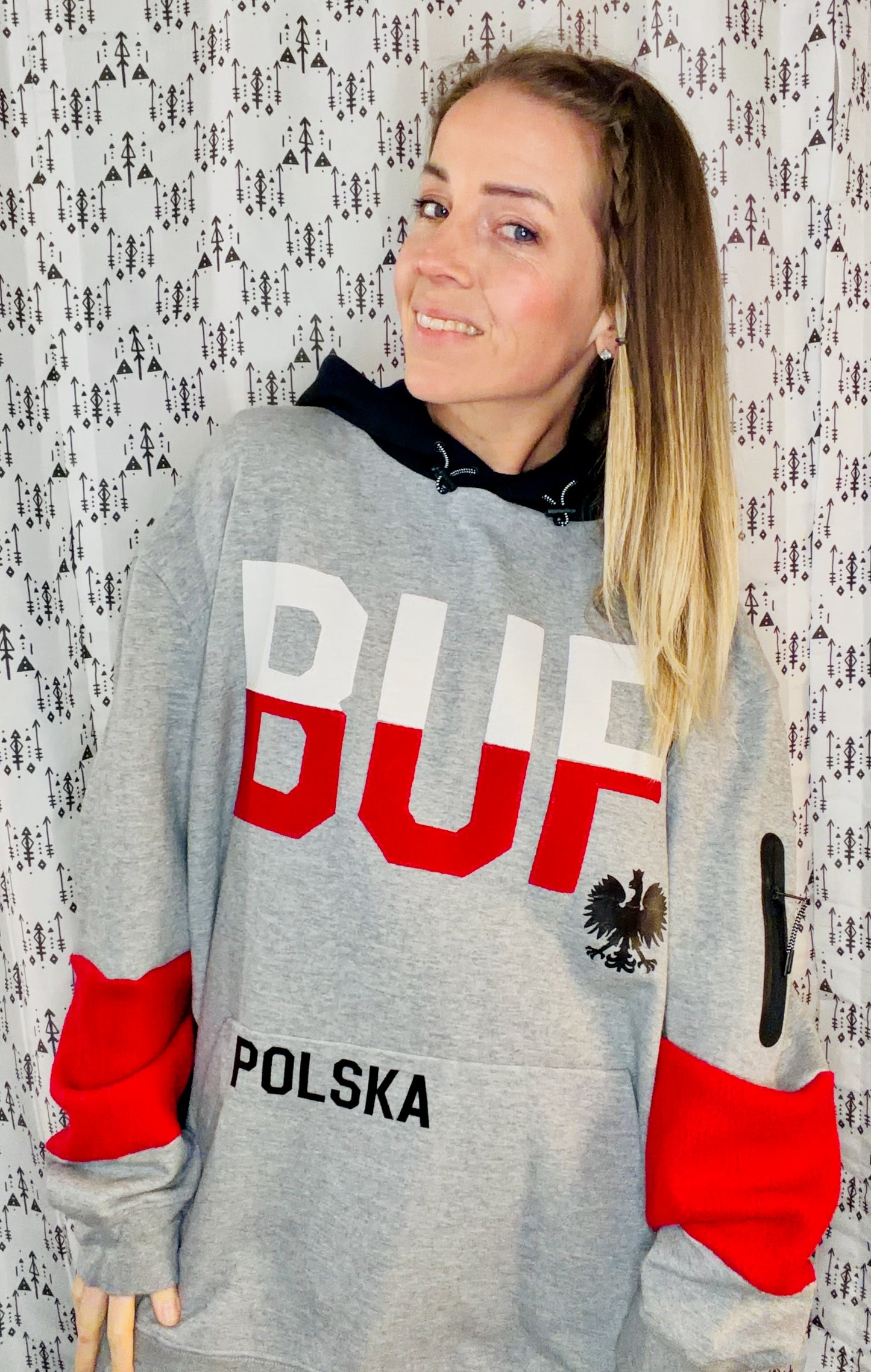 Grey & Black Buffalo Dyngus Day Hoodie Size Unisex-XL/2X
