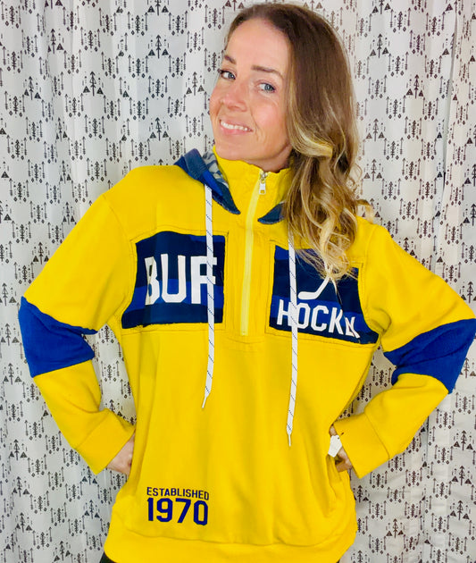 Yellow Buffalo Hockey 1/4 Zip Hoodie Size Unisex-L/XL