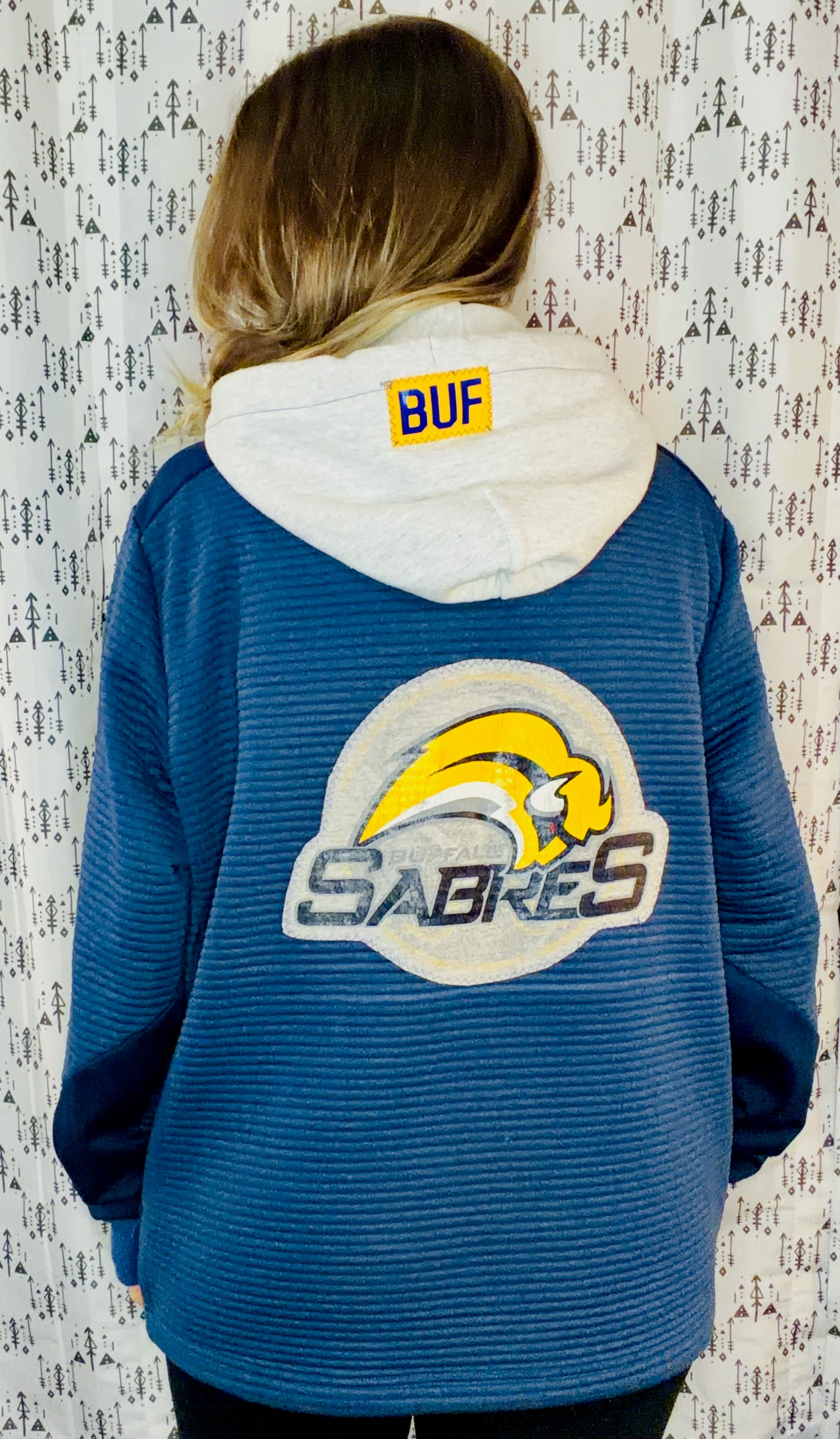 Navy Buffalo Hockey 1/4 Zip Hoodie Size Unisex-L/XL
