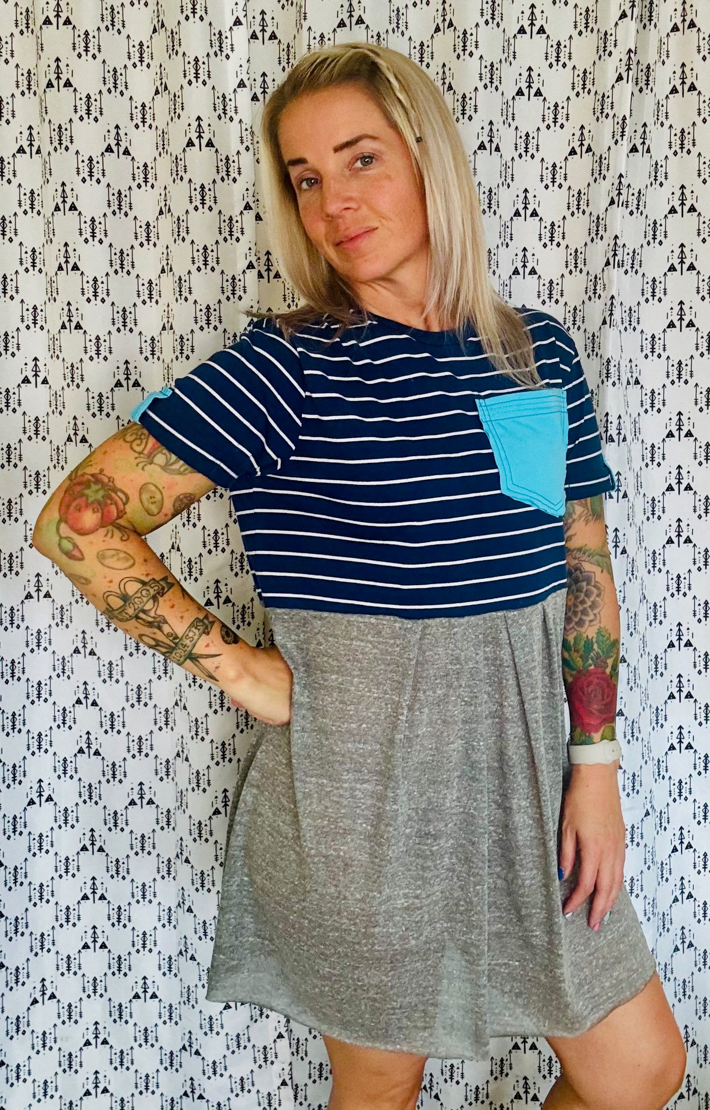 Blue Striped Babydoll Summer Knit Dress Size- M/L