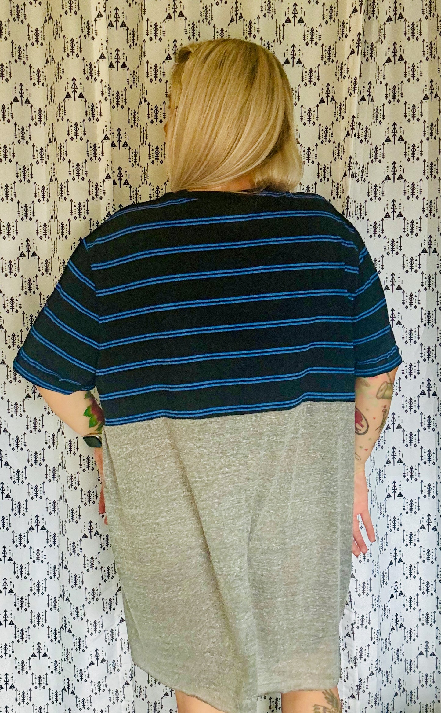 Blue & Black Striped Babydoll Summer Knit Dress Size- L/XL