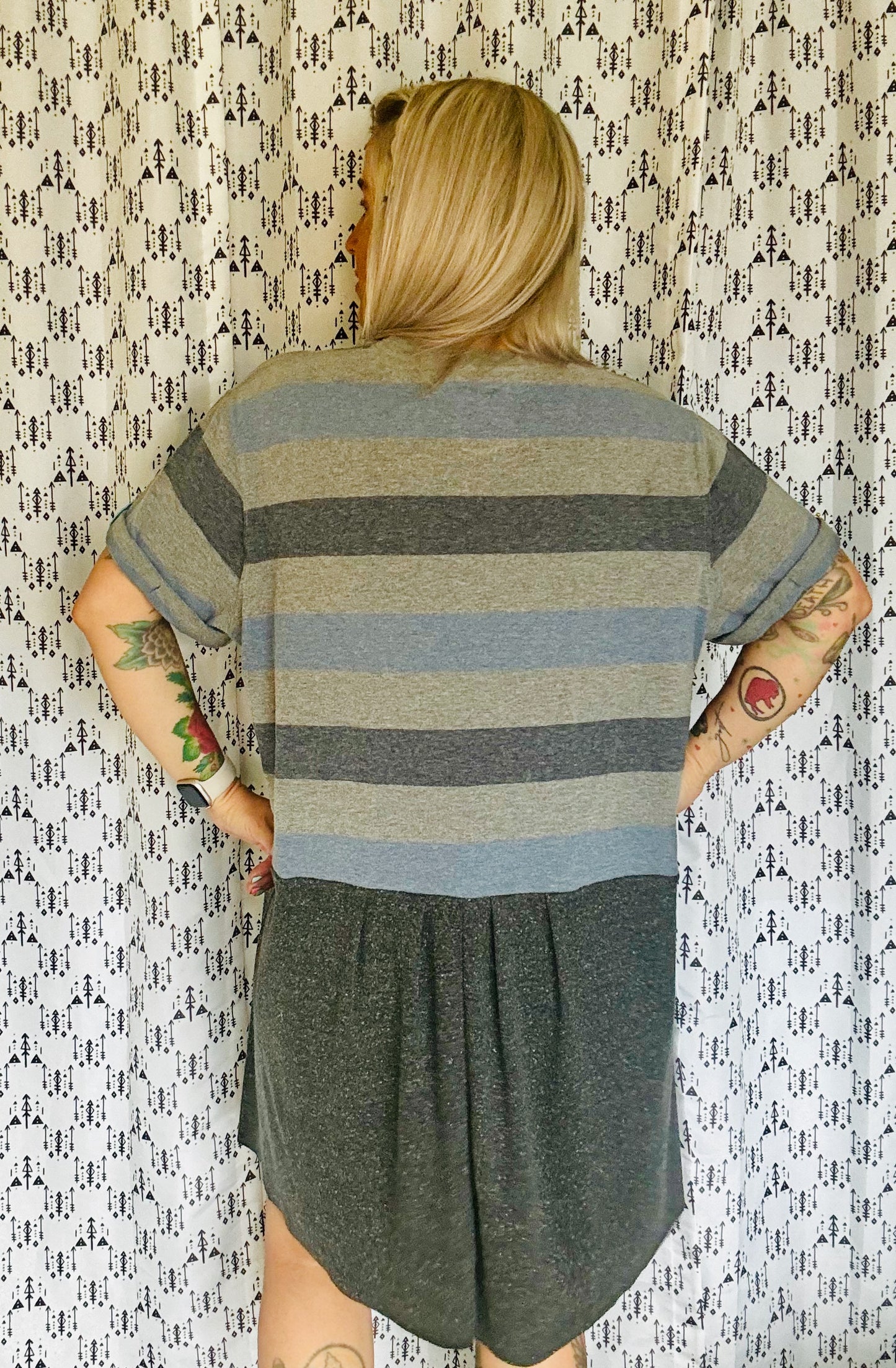 Blue & Greys Striped Babydoll Summer Knit Dress Size- XL/2X