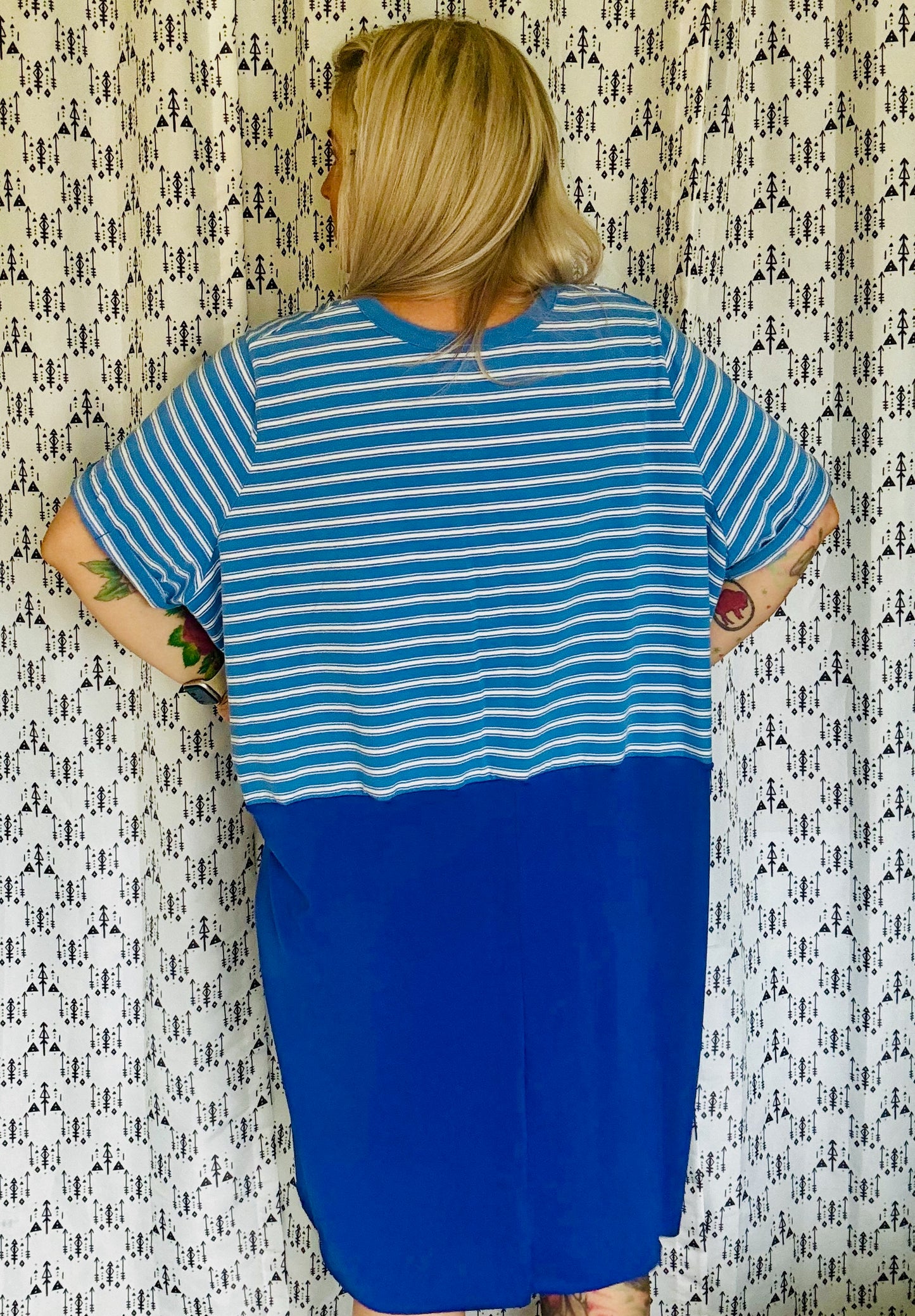 Blue Striped Babydoll Summer Knit Dress Size- 3X