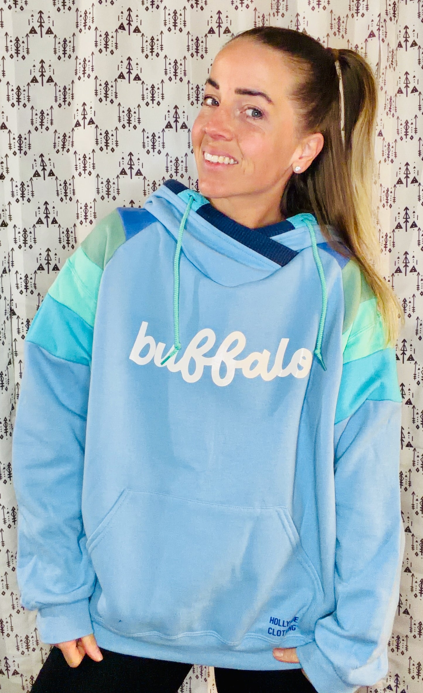 Light Blue Buffalo Ocean Hoodie Size- Women's L/XL