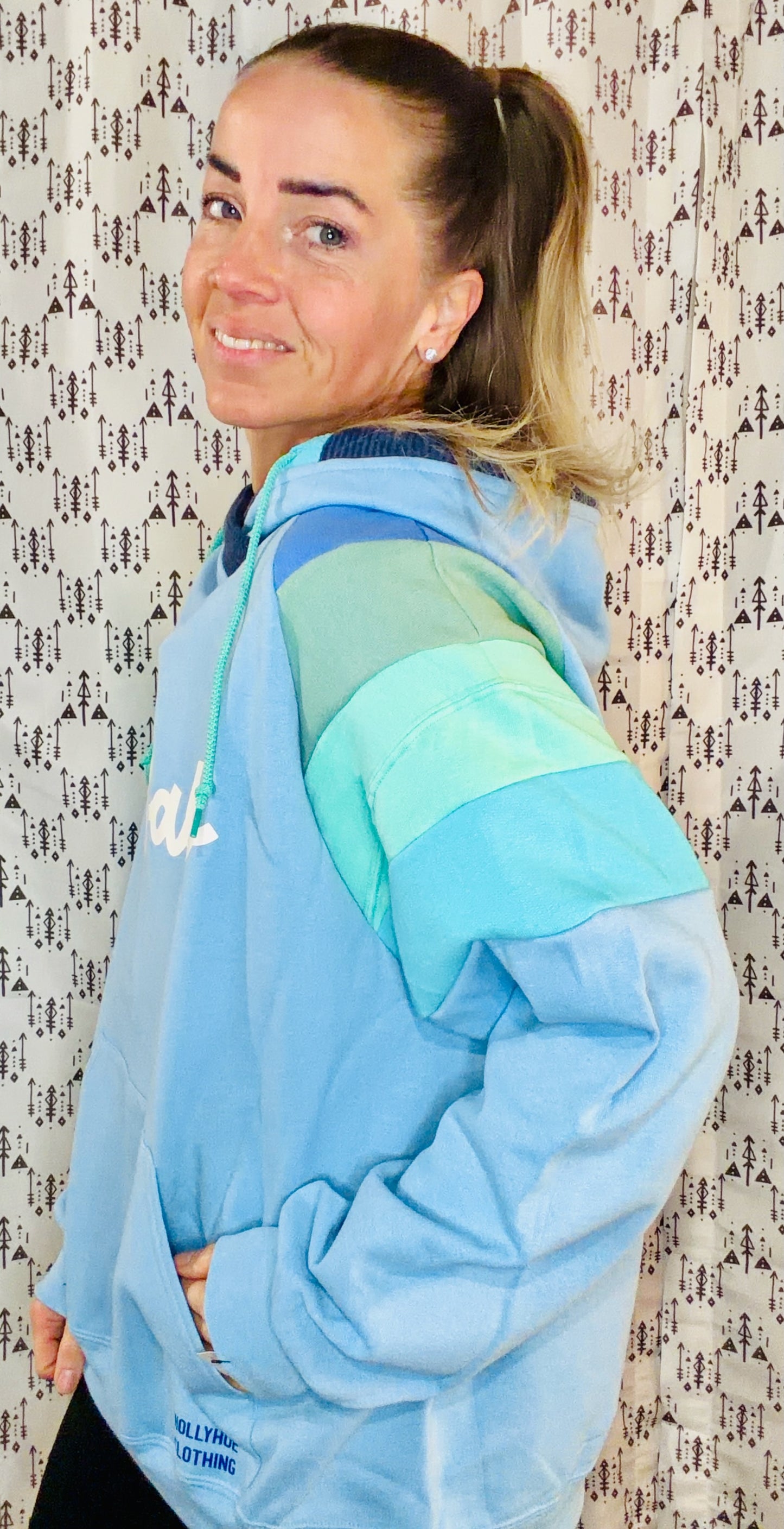Light Blue Buffalo Ocean Hoodie Size- Women's L/XL