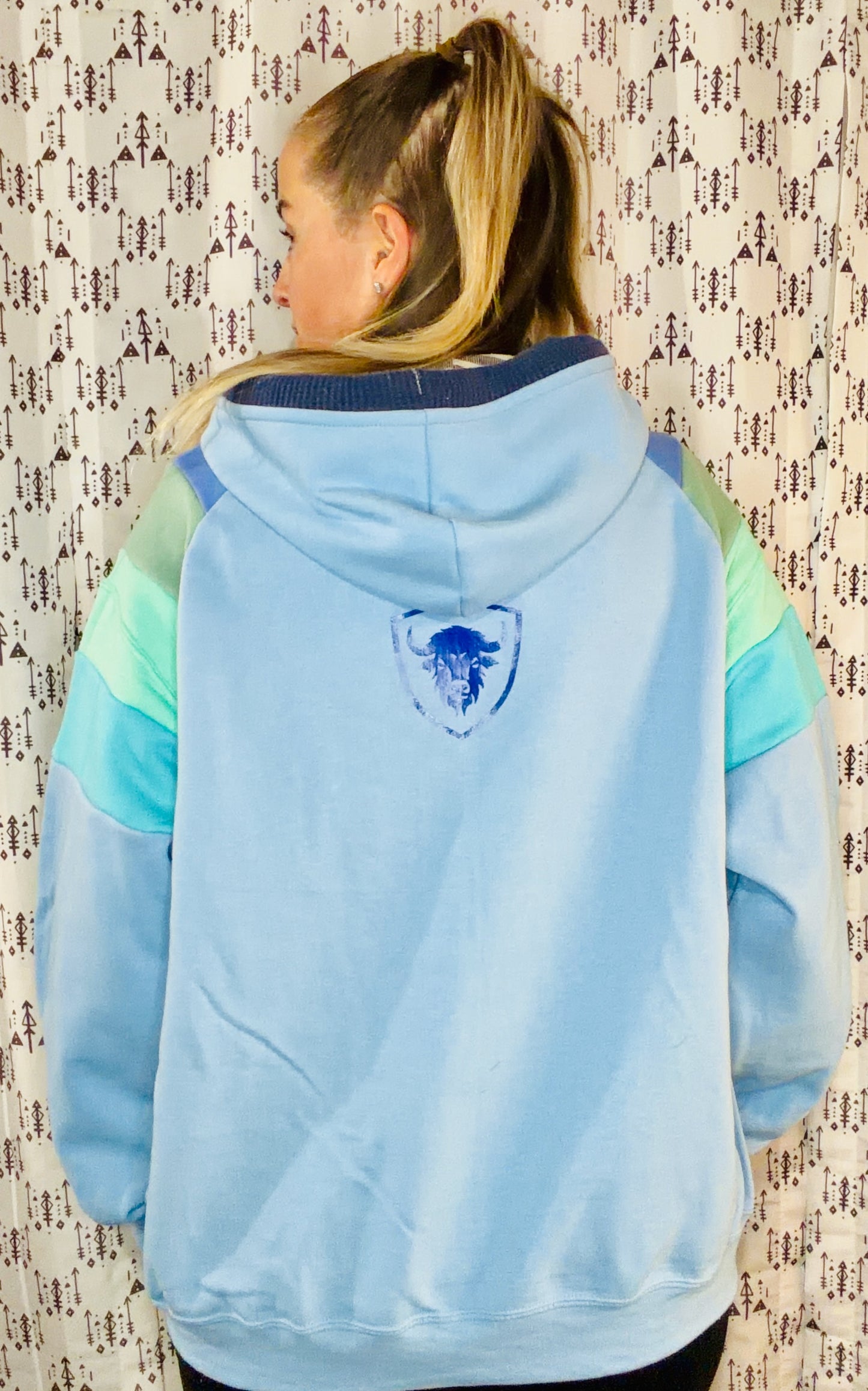 Light Blue Buffalo Ocean Hoodie Size- Women's L/XL