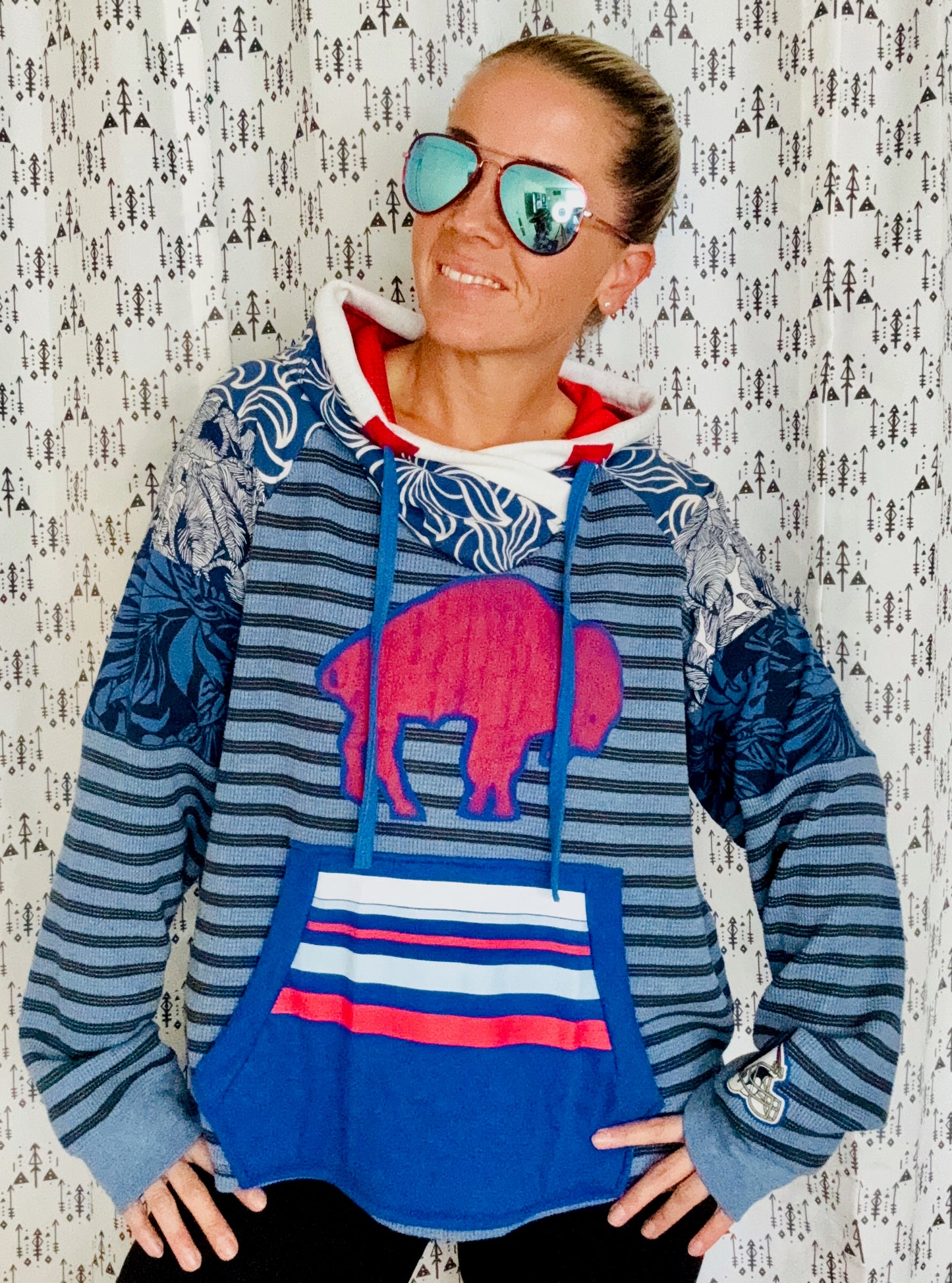 Blue Striped Buffalo Football Hoodie Size- Women's XL/2X